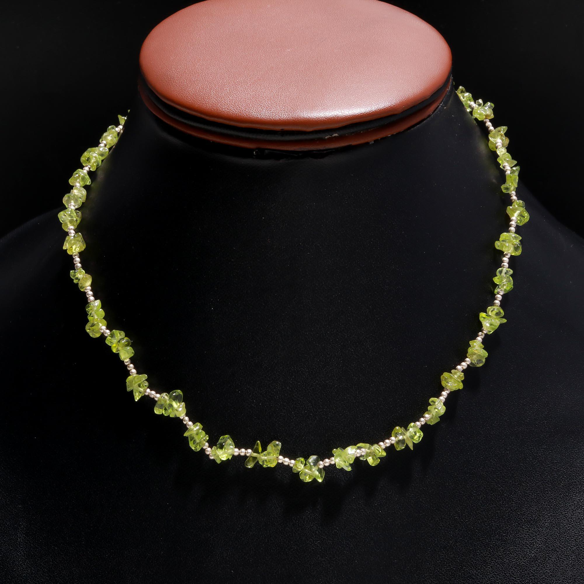 Delicate Peridot Uncut Beads Necklace in Sterling Silver