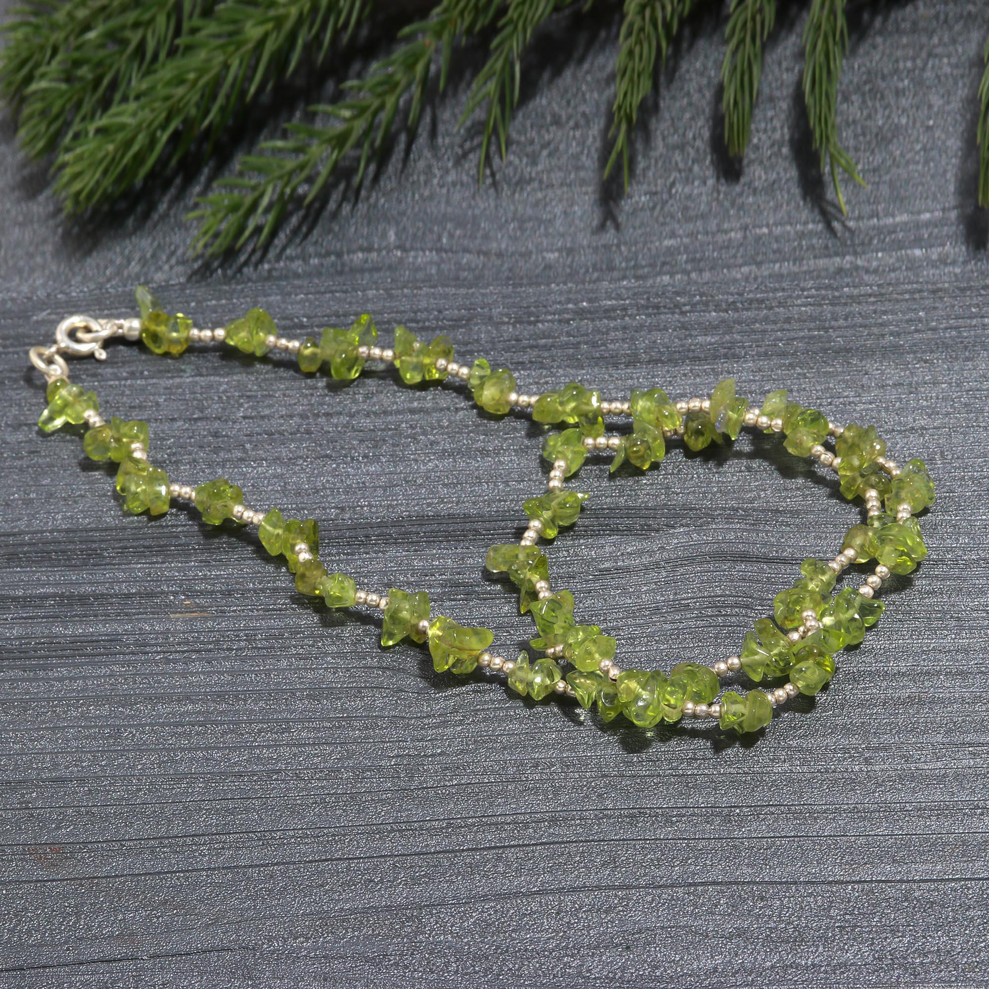 Delicate Peridot Uncut Beads Necklace in Sterling Silver