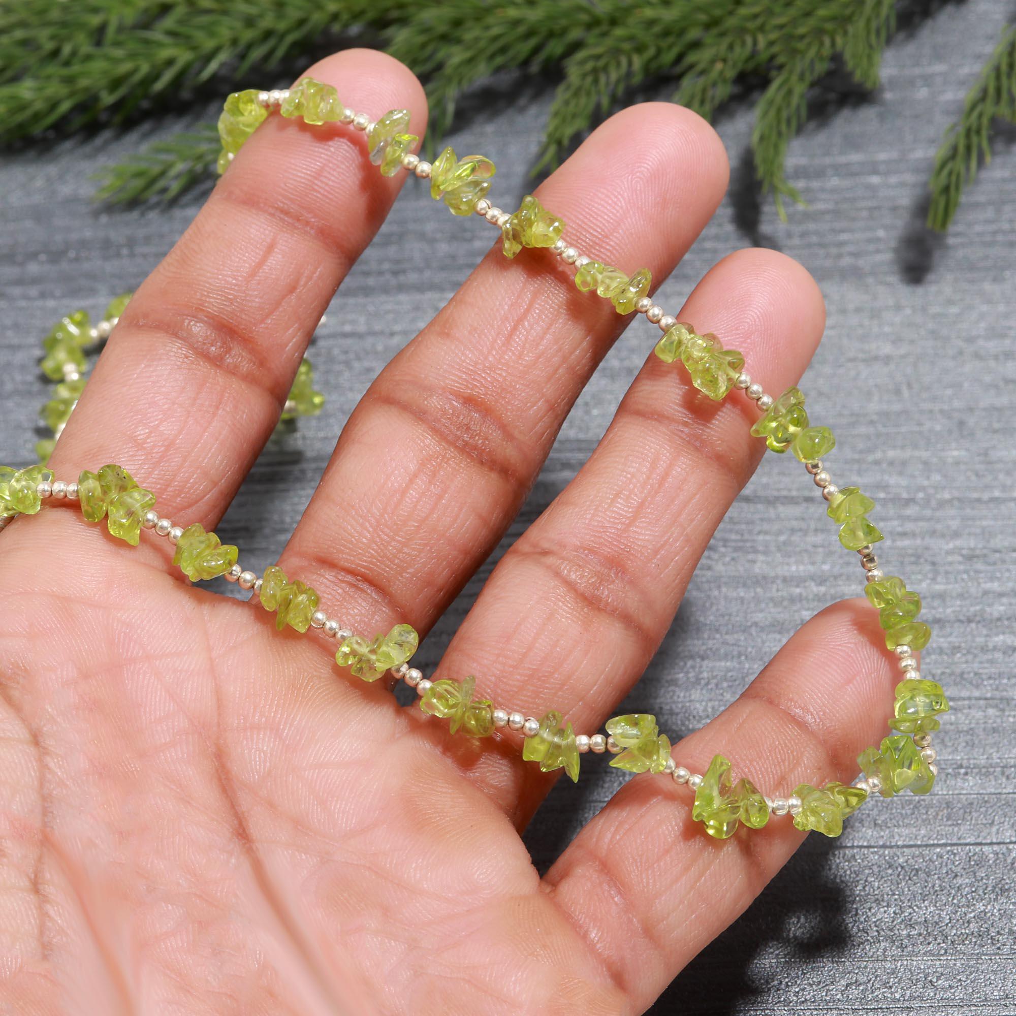 Delicate Peridot Uncut Beads Necklace in Sterling Silver