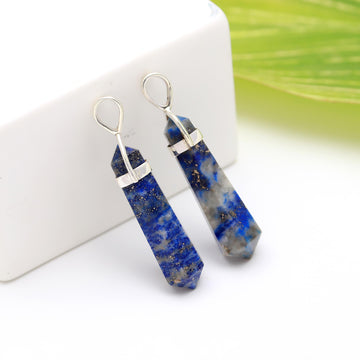 Genuine Lapis Lazuli Pencil Pendant in Solid Silver For Knowledge and Wisdom