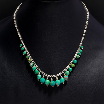 Natural Turquoise Beaded 925 Silver Necklace