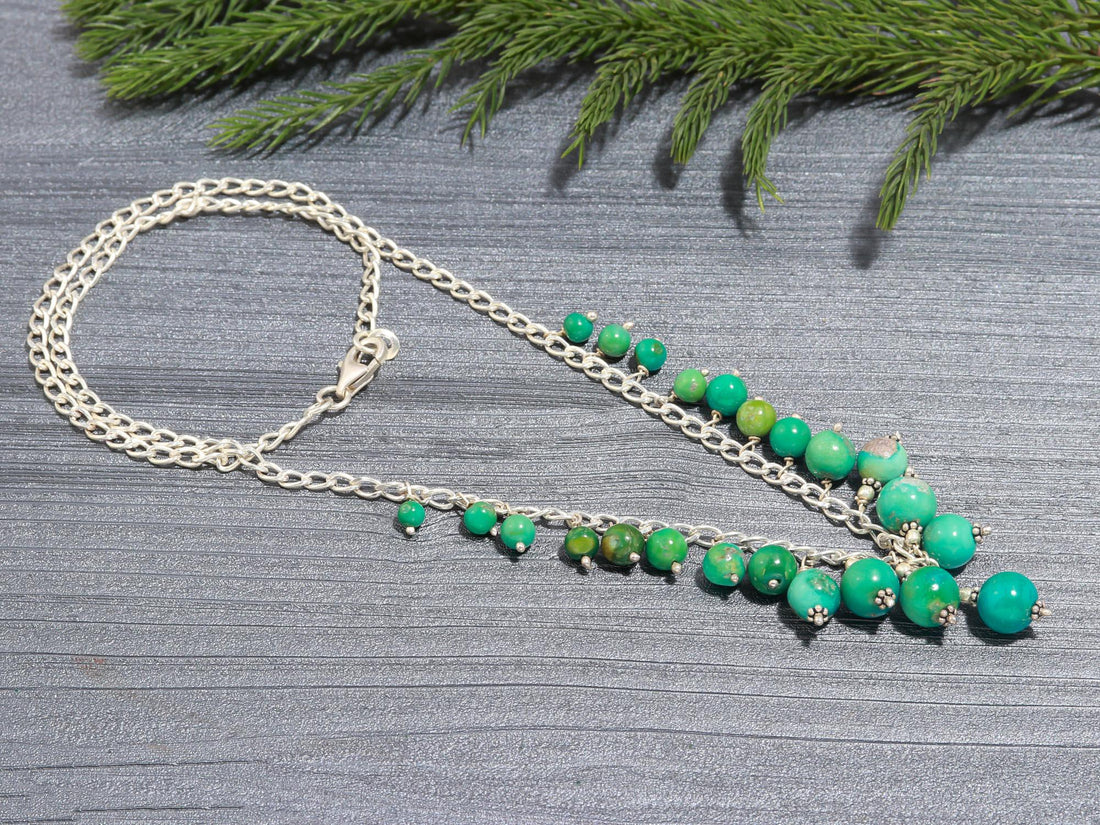 Natural Turquoise Beaded 925 Silver Necklace