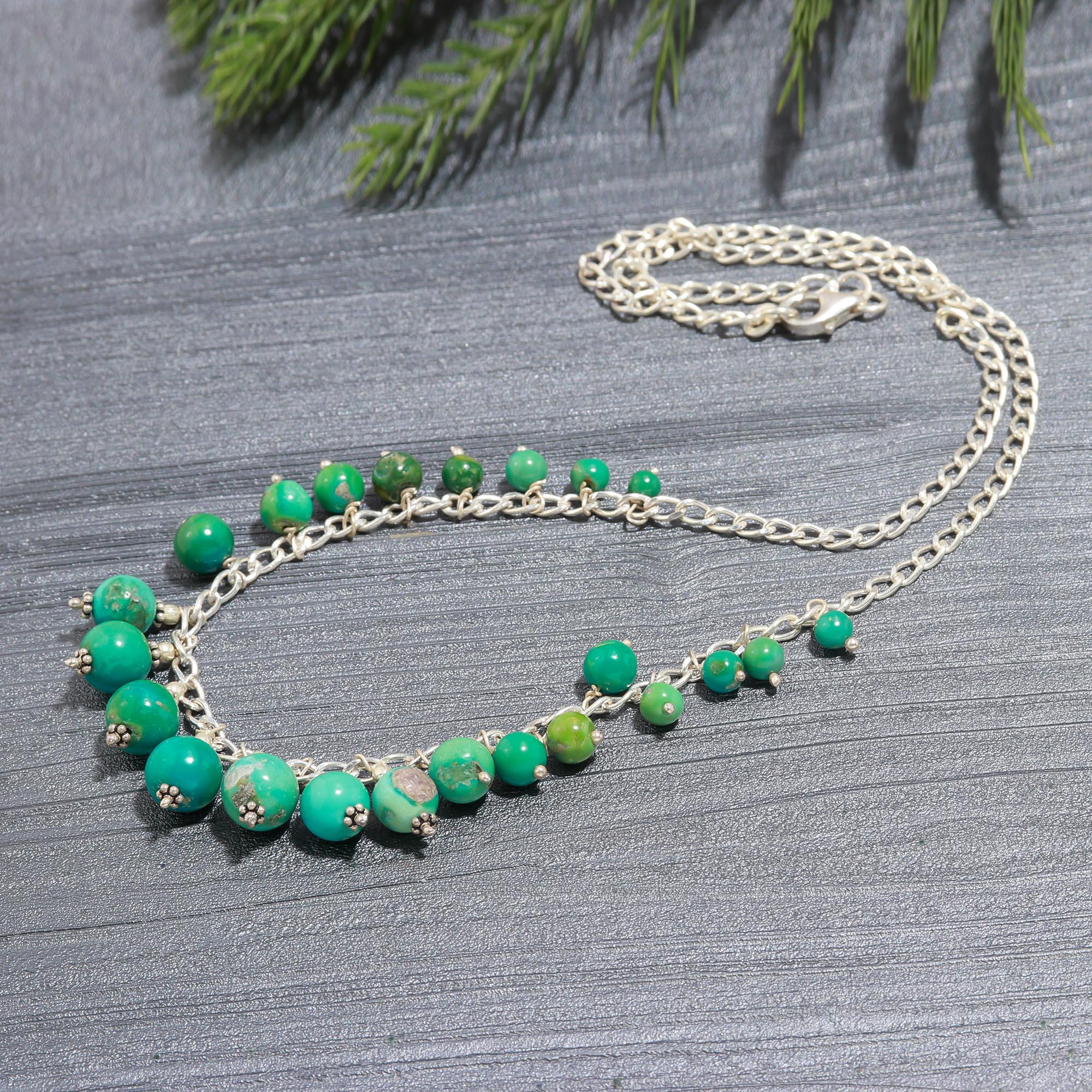 Natural Turquoise Beaded 925 Silver Necklace