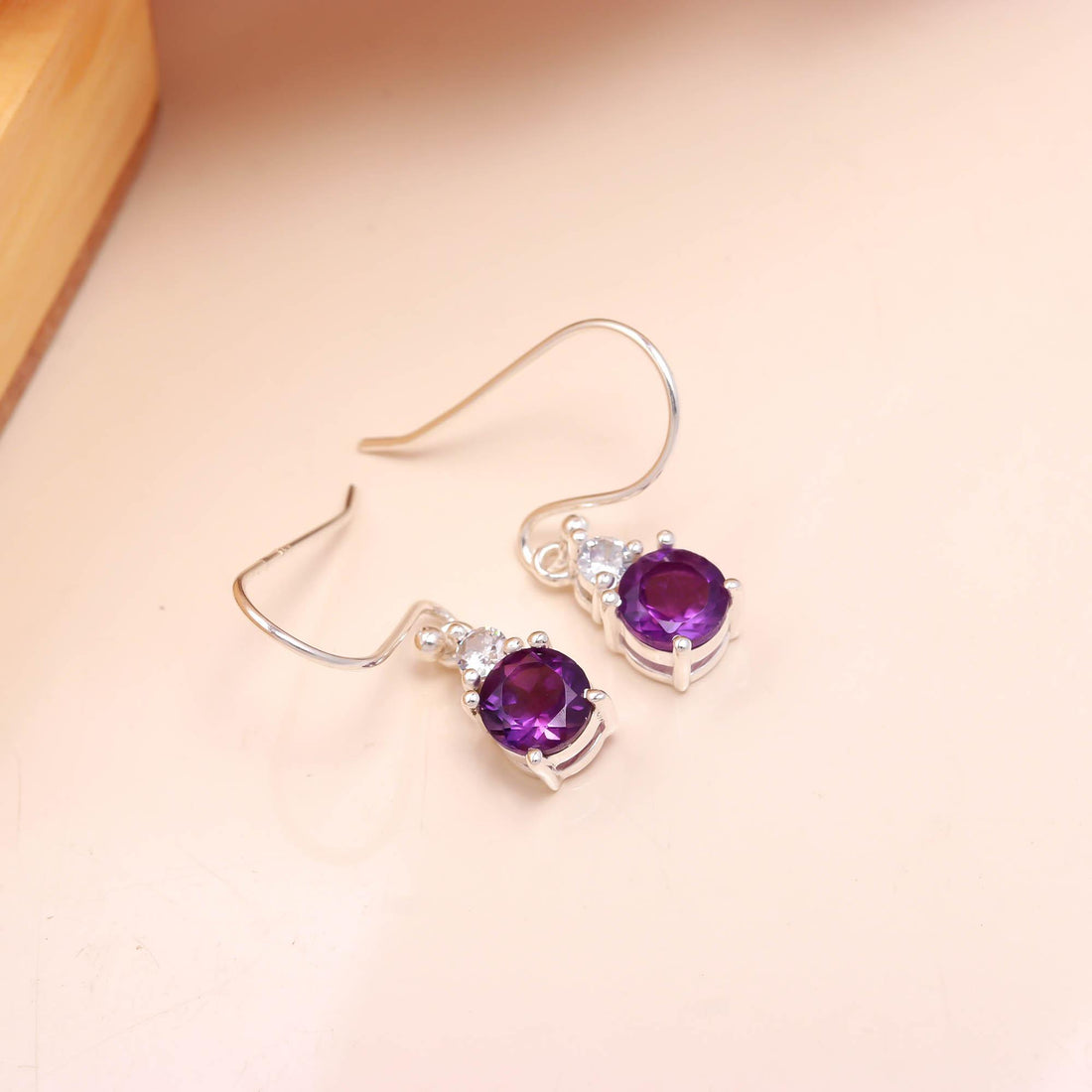 Genuine Amethyst and White Zircon Silver Earrings for Women