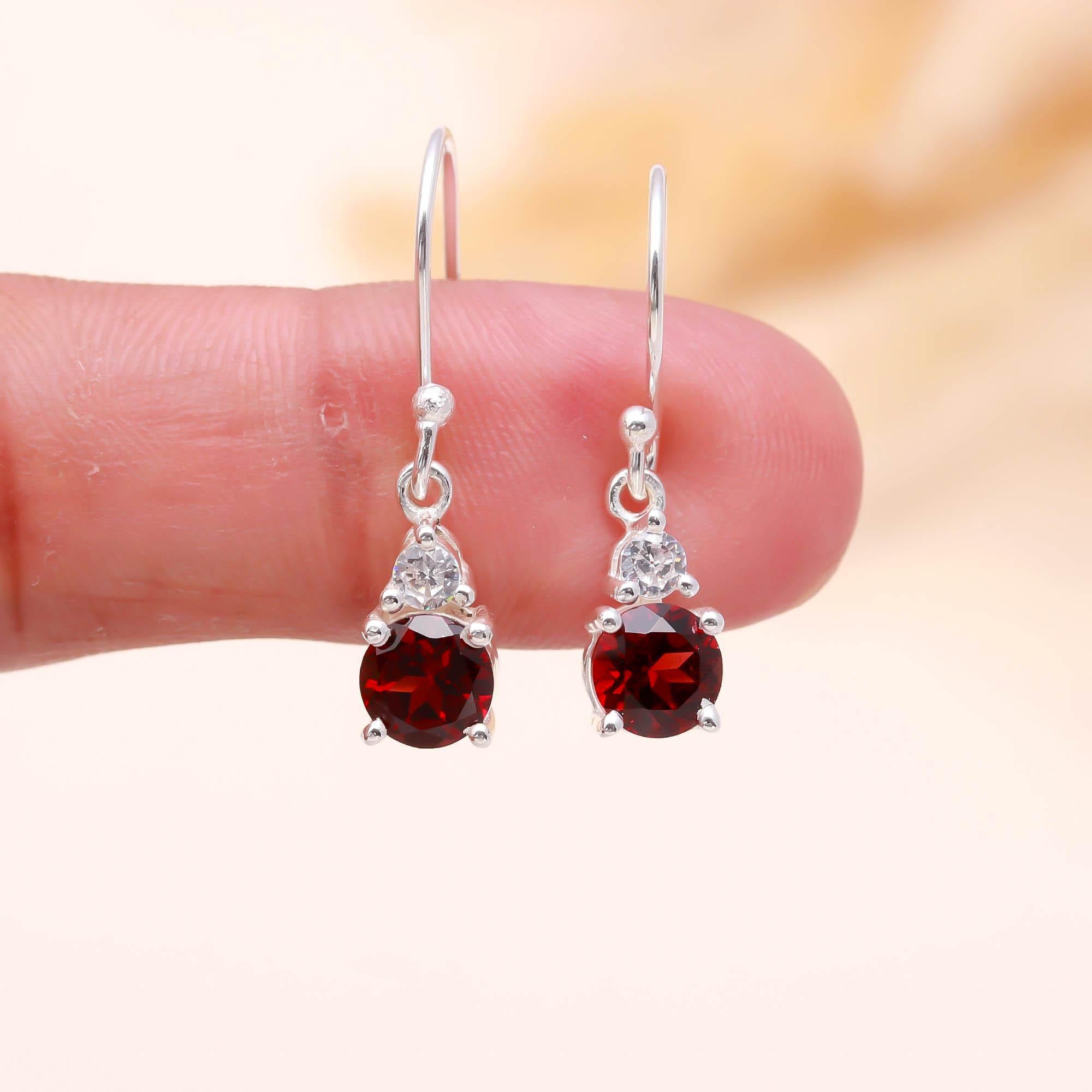 Dainty Sterling Silver Garnet and Zircon Drop Earrings