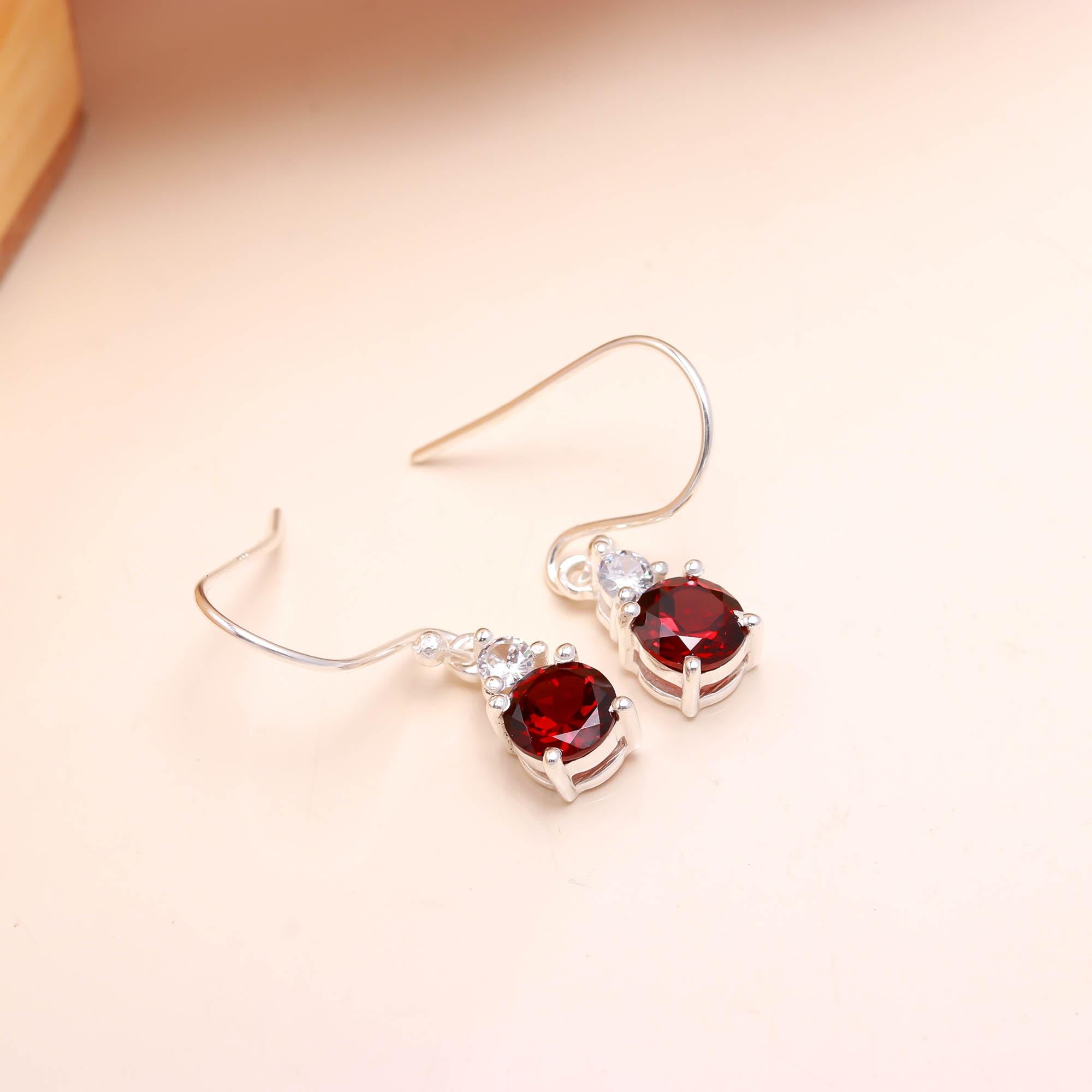 Dainty Sterling Silver Garnet and Zircon Drop Earrings