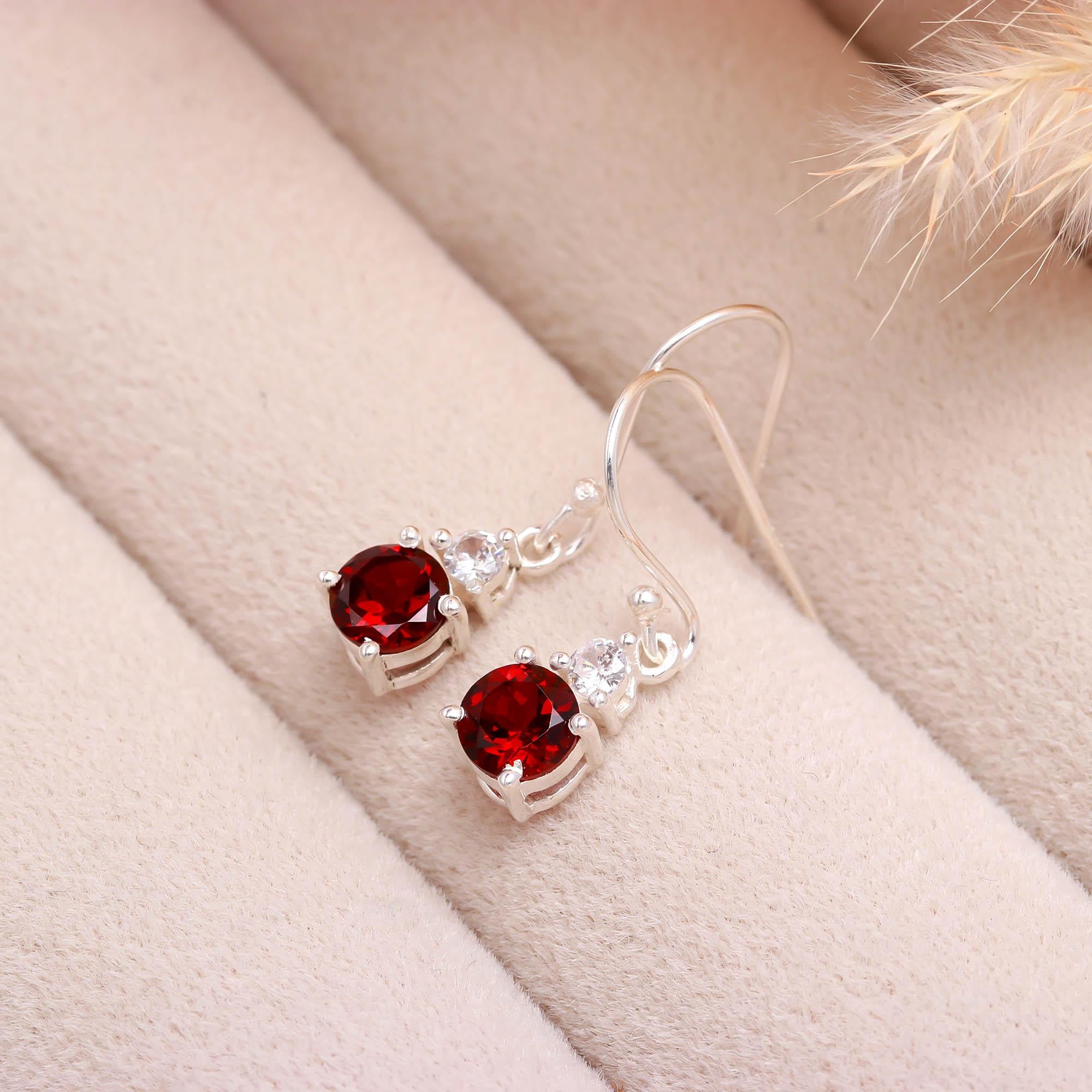 Dainty Sterling Silver Garnet and Zircon Drop Earrings