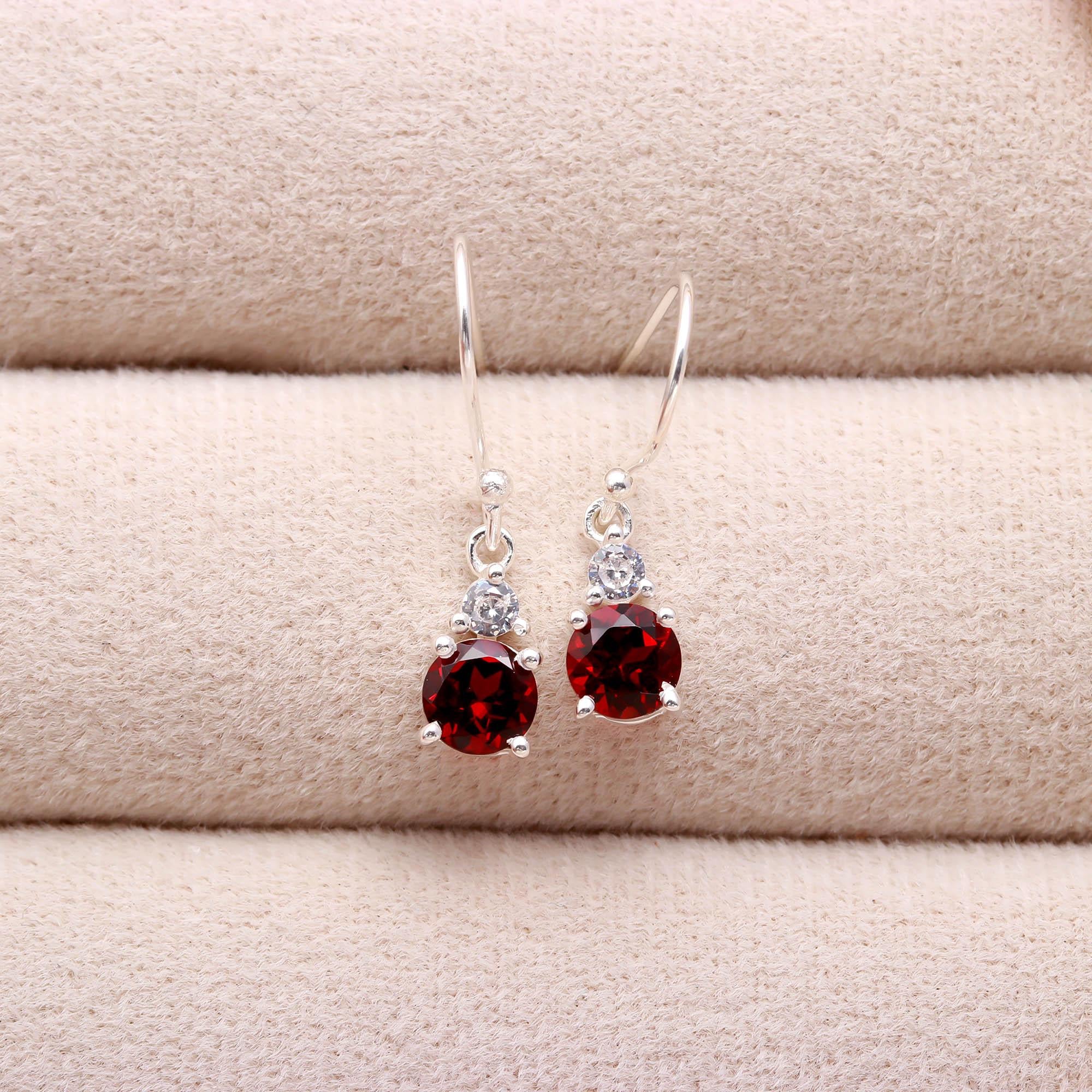 Dainty Sterling Silver Garnet and Zircon Drop Earrings
