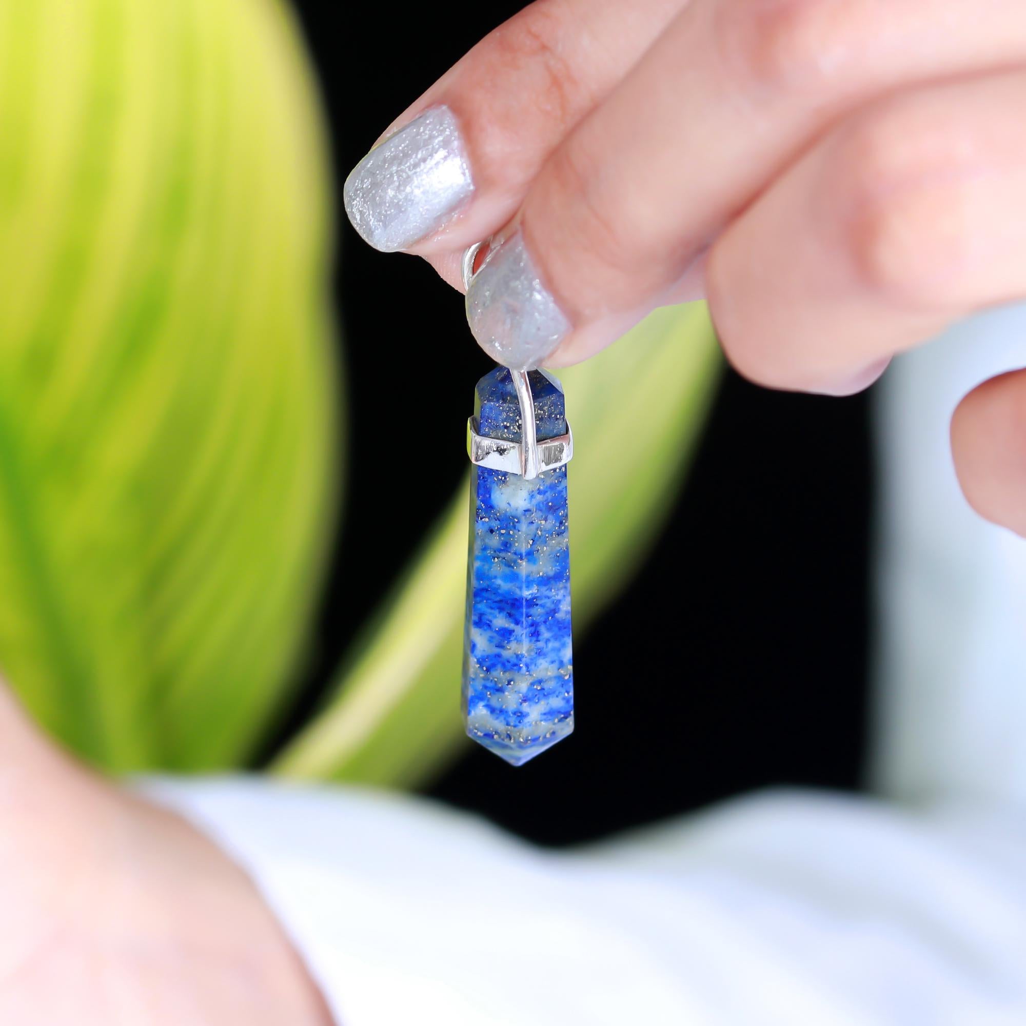 Genuine Lapis Lazuli Pencil Pendant in Solid Silver For Knowledge and Wisdom
