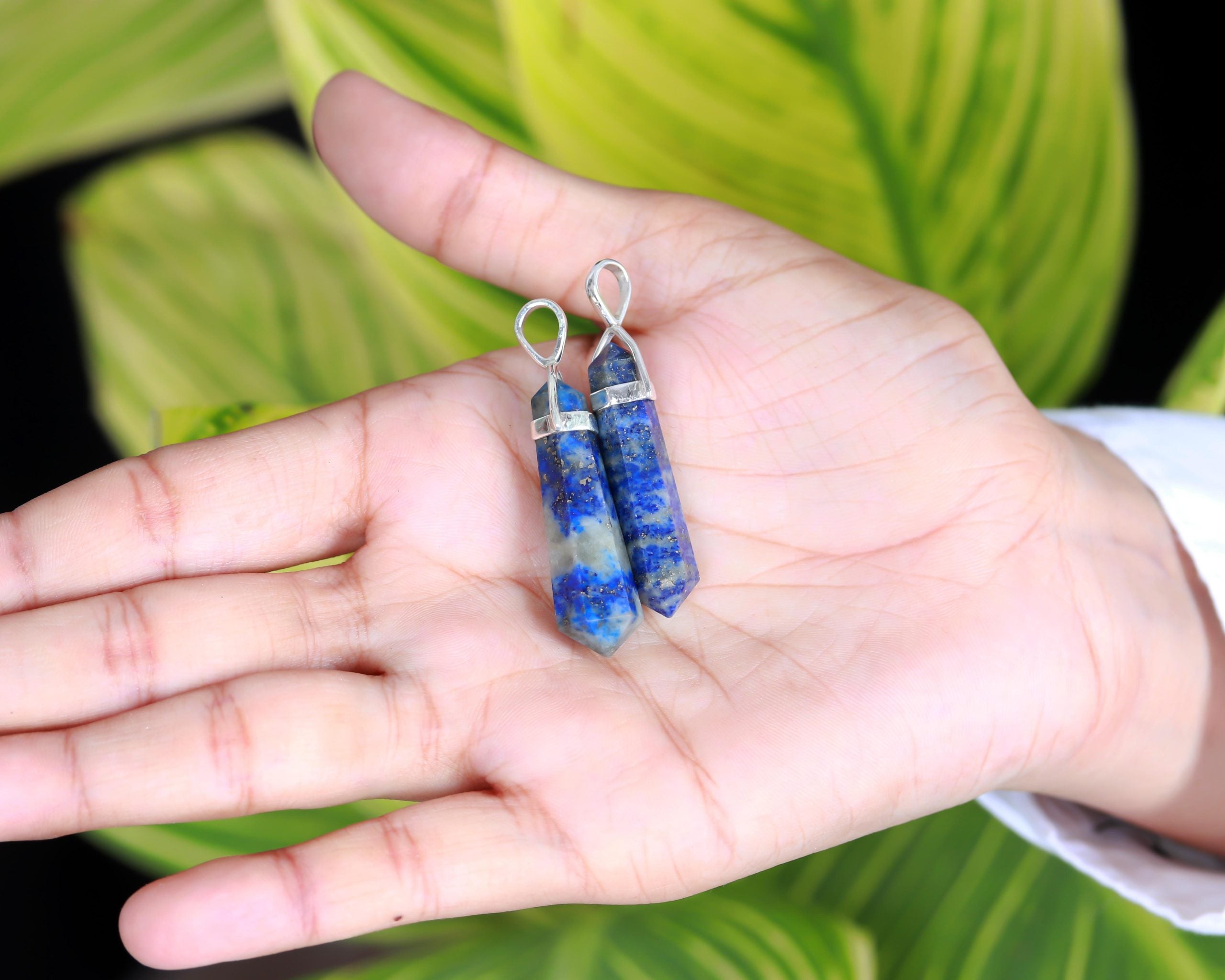Genuine Lapis Lazuli Pencil Pendant in Solid Silver For Knowledge and Wisdom