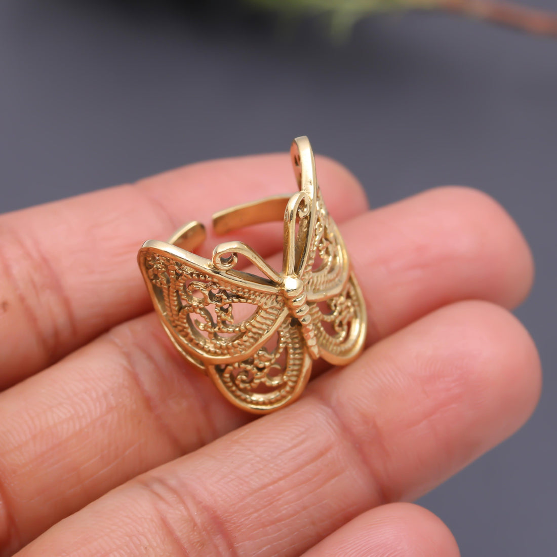 Butterfly Brass Adjustable Ring