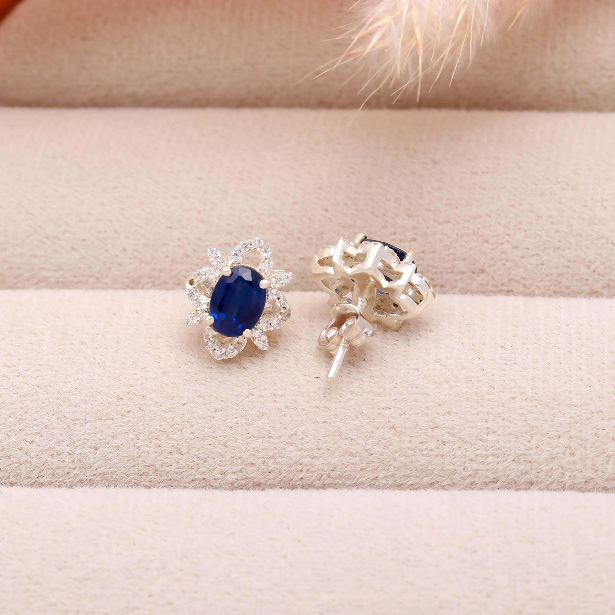 Ocean Mist: Kyanite and Zircon Silver Stud Earrings