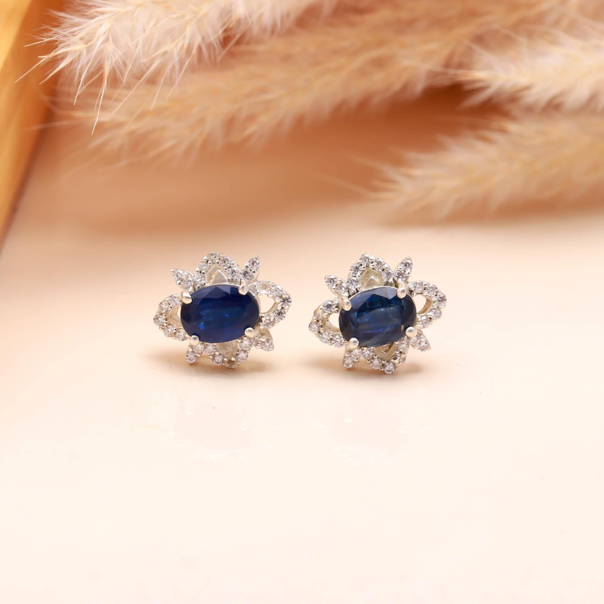 Ocean Mist: Kyanite and Zircon Silver Stud Earrings