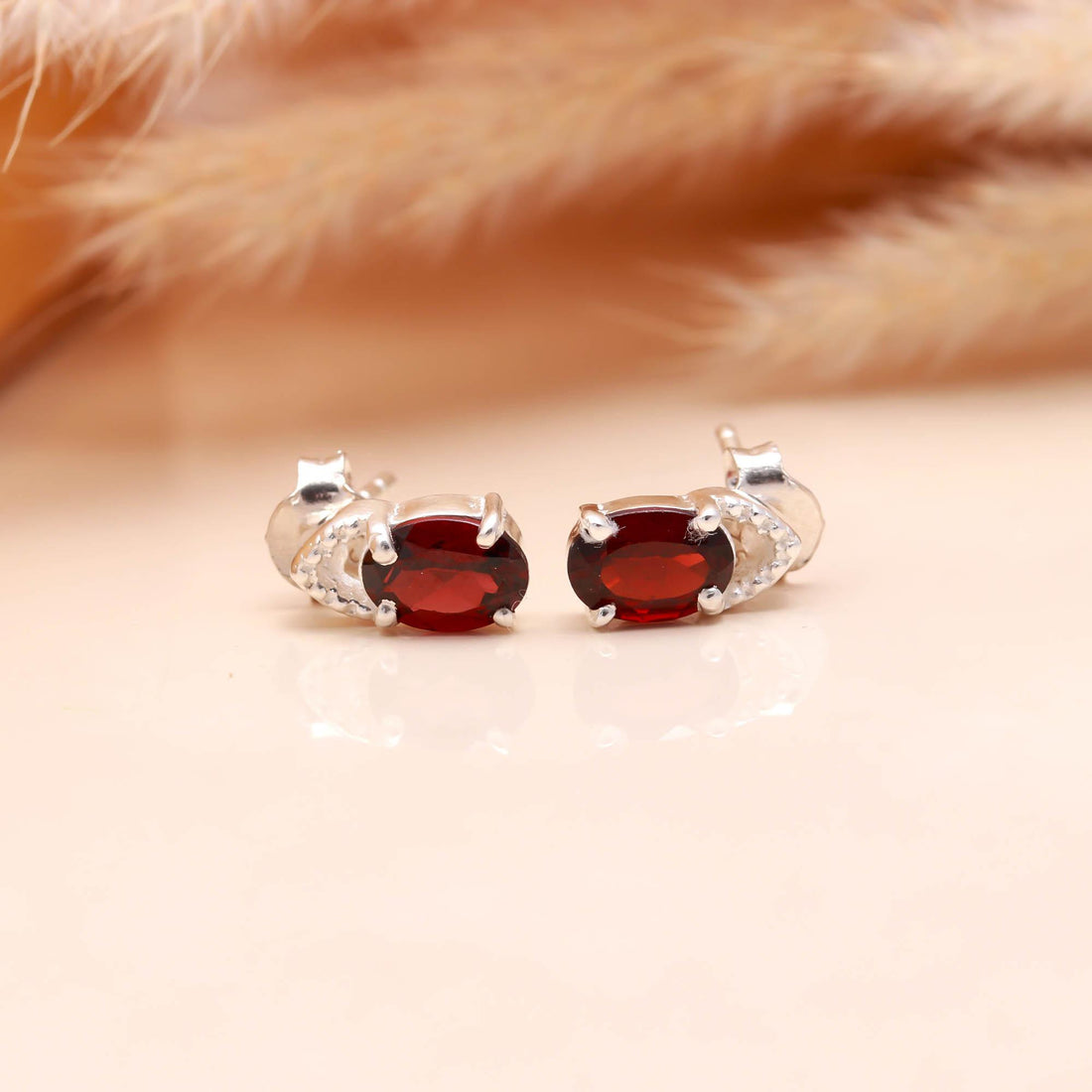 Garnet Studs in Sterling Silver