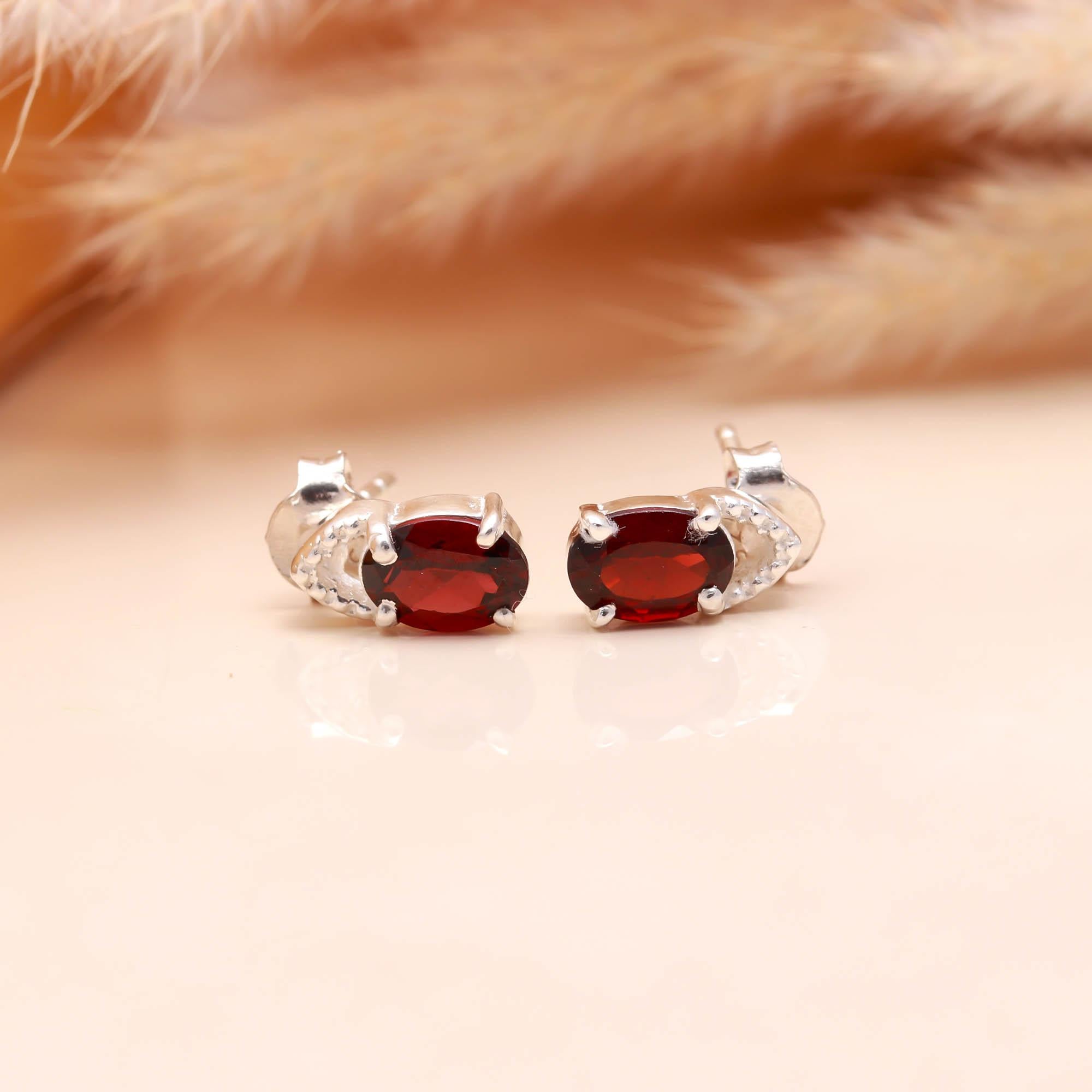 Garnet Studs in Sterling Silver