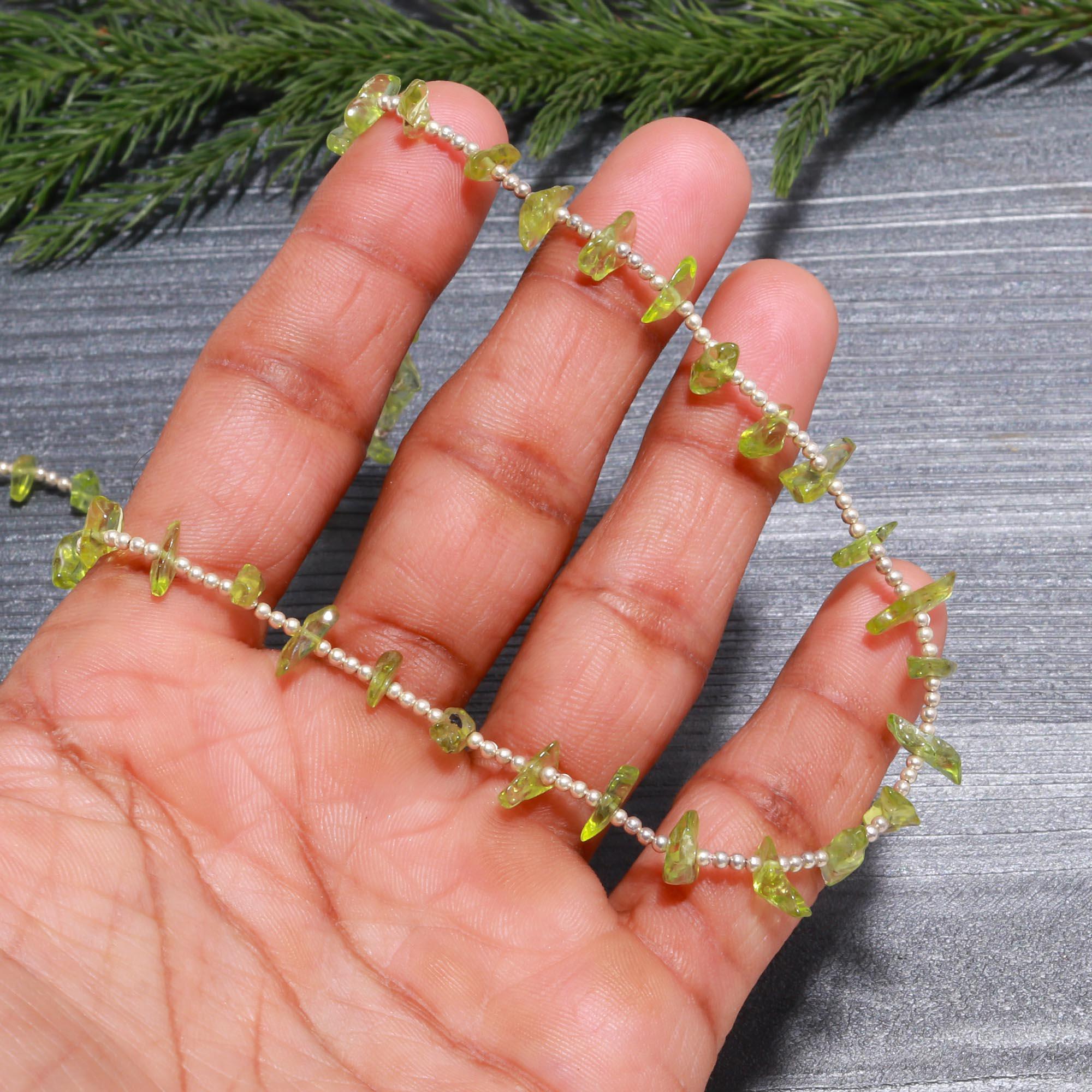 Natural Peridot Chip Stone Choker | Dainty Nugget & 925 Sterling Silver Necklace
