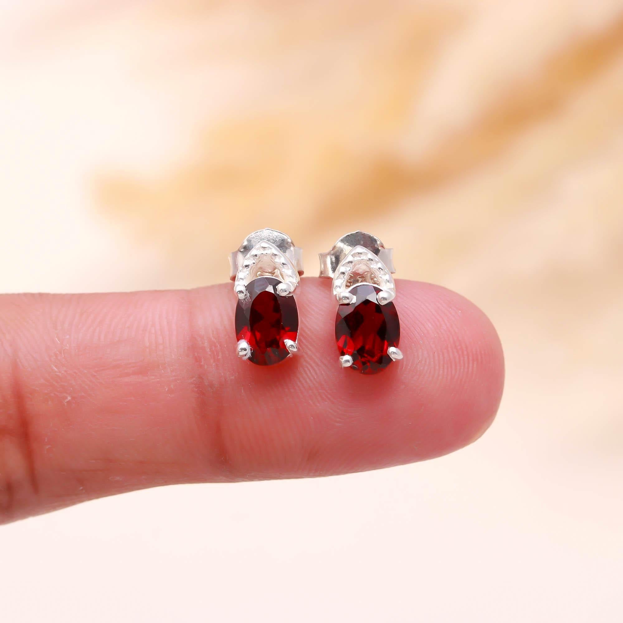 Garnet Studs in Sterling Silver