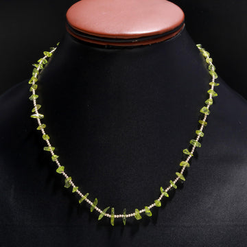 Natural Peridot Chip Stone Choker | Dainty Nugget & 925 Sterling Silver Necklace