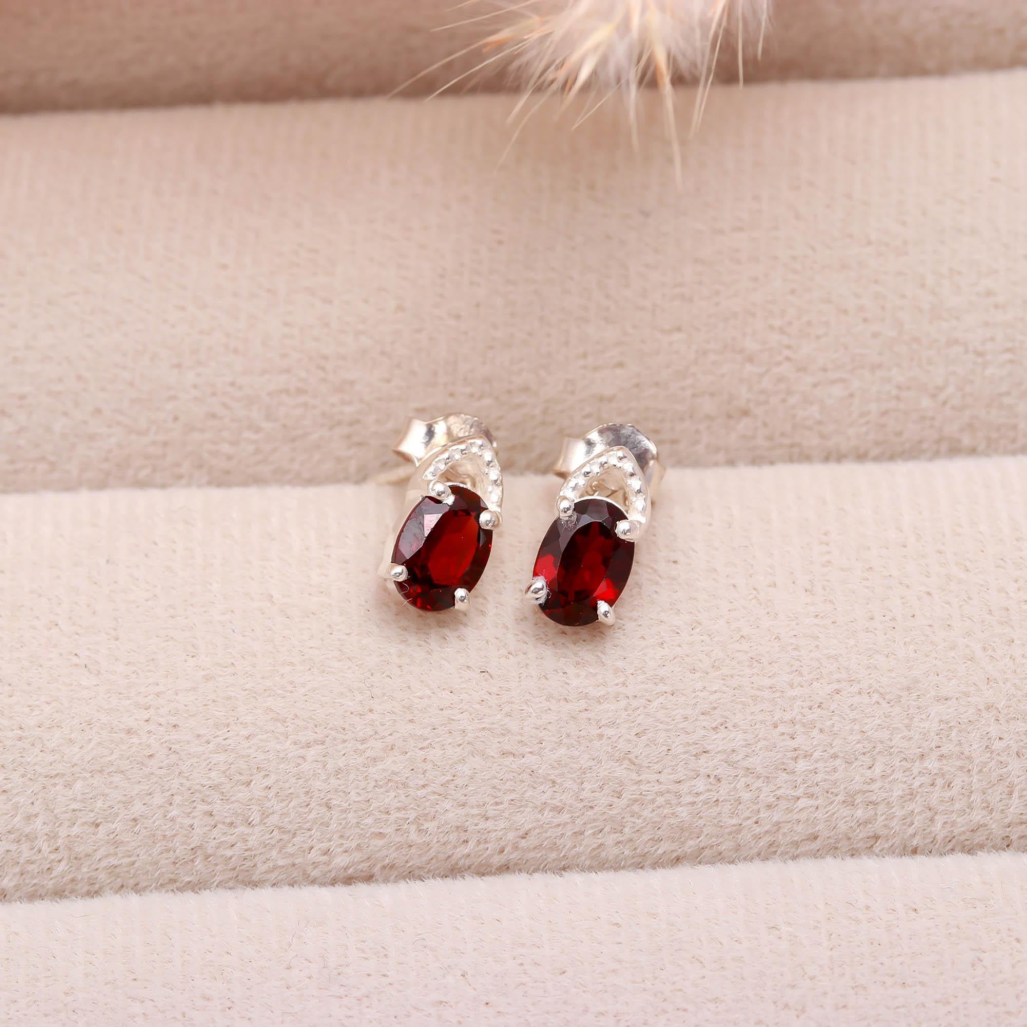 Garnet Studs in Sterling Silver