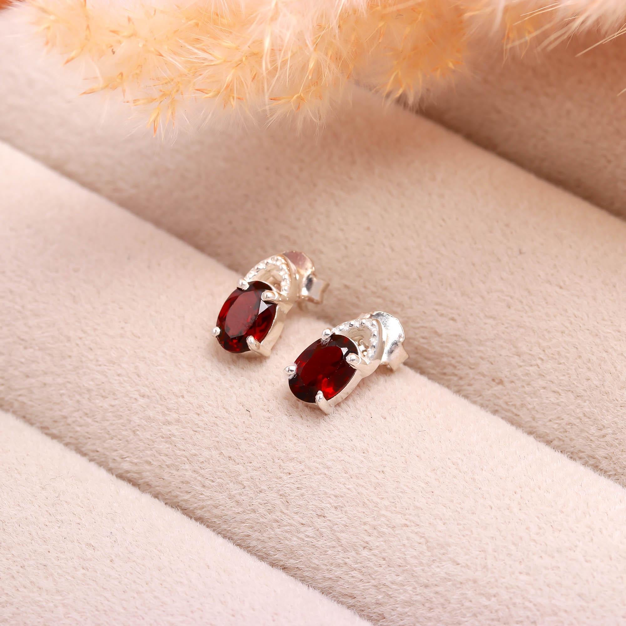 Garnet Studs in Sterling Silver