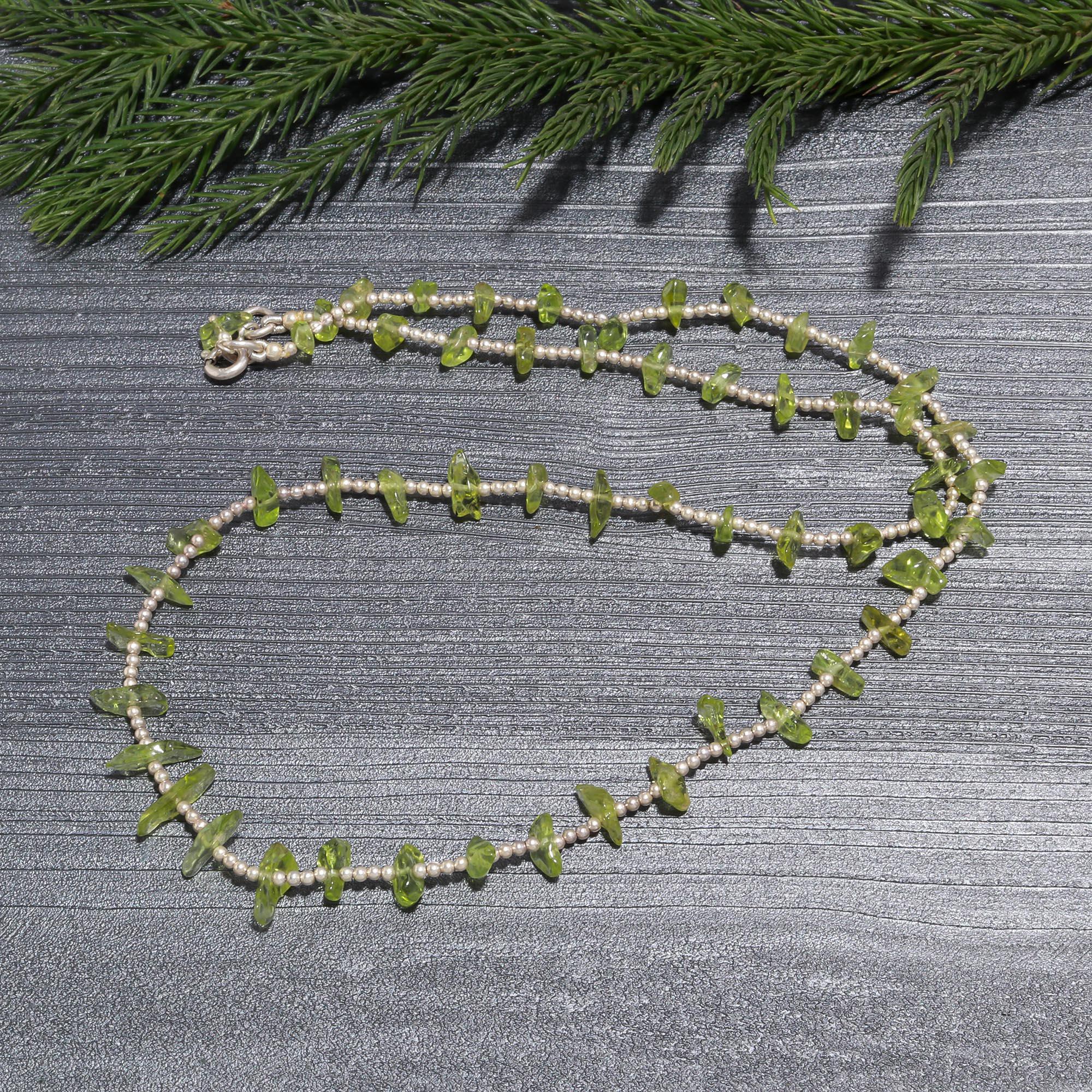 Natural Peridot Chip Stone Choker | Dainty Nugget & 925 Sterling Silver Necklace