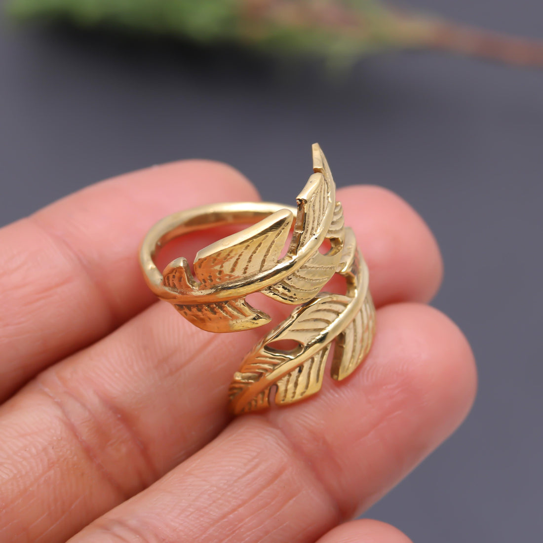 Fern Brass Adjustable Ring