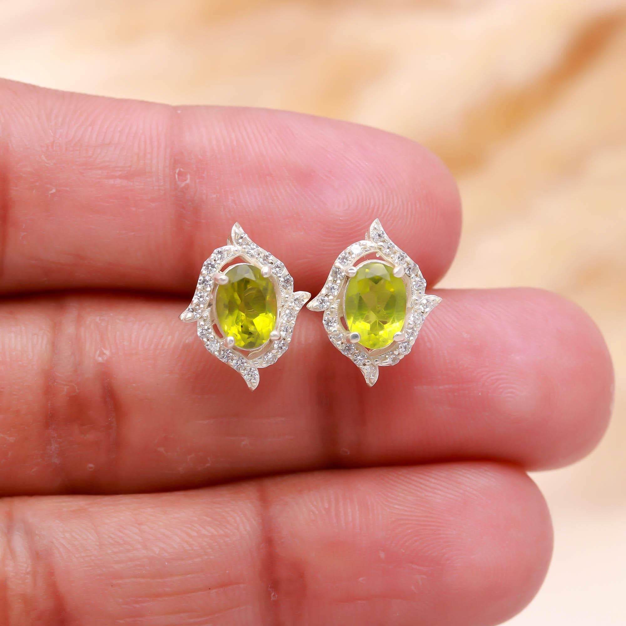 Lime Light: Sterling Silver Studs with Peridot & Zircon