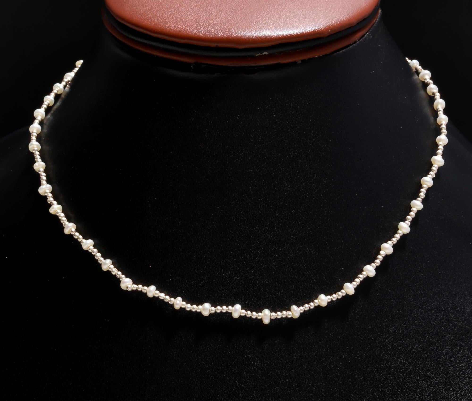 Dainty Freshwater Pearl & 925 Sterling Silver Beaded Choker | Classic Minimalist Necklace