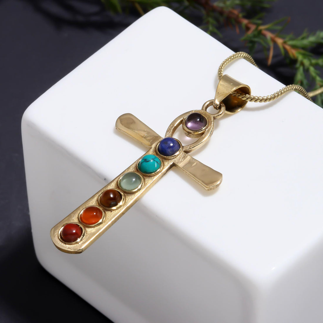 Seven Chakra Cross Necklace