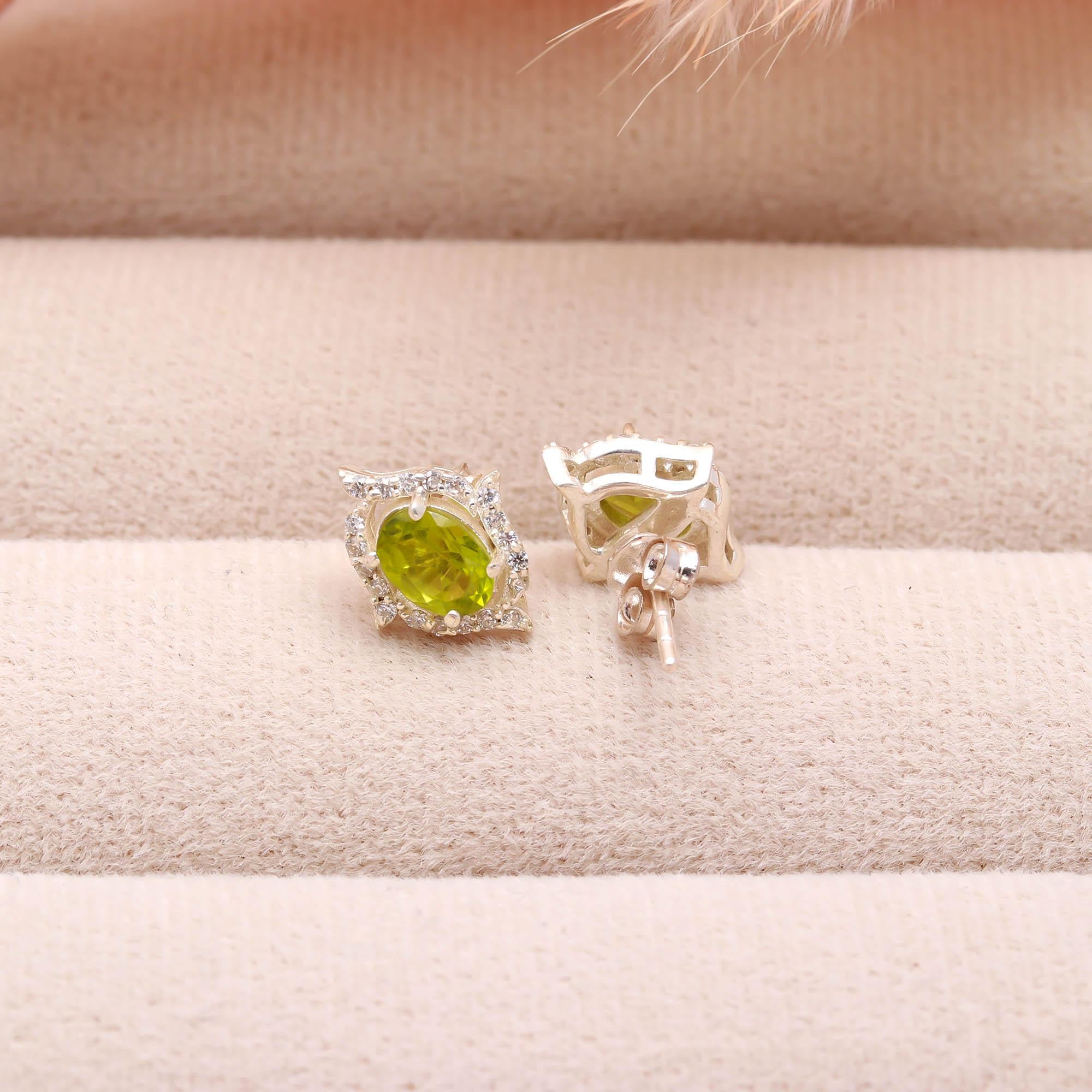 Lime Light: Sterling Silver Studs with Peridot & Zircon