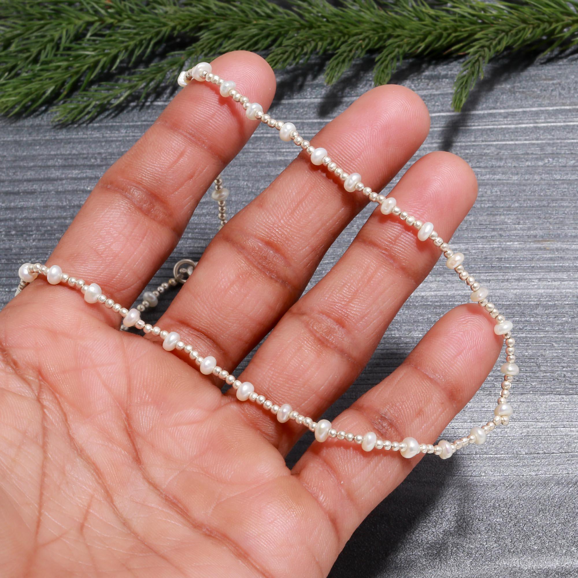 Dainty Freshwater Pearl & 925 Sterling Silver Beaded Choker | Classic Minimalist Necklace