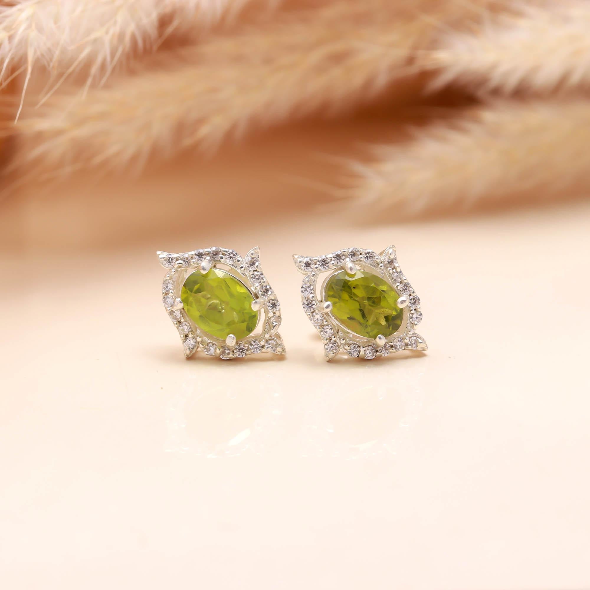 Lime Light: Sterling Silver Studs with Peridot & Zircon
