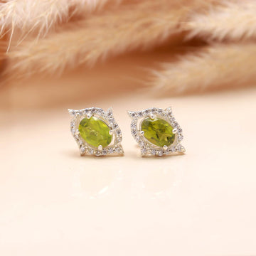 Lime Light: Sterling Silver Studs with Peridot & Zircon
