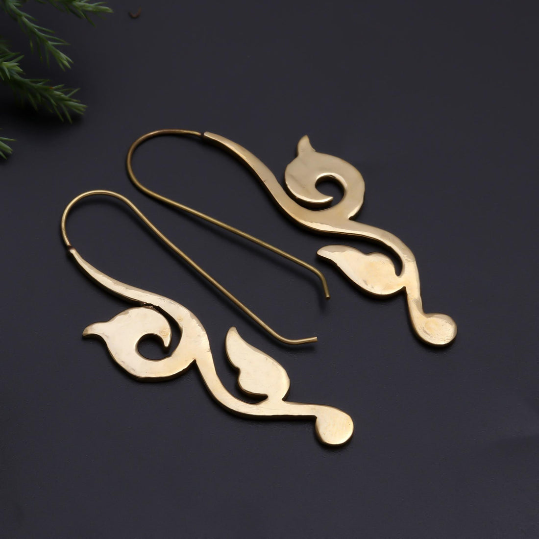 Brass Swirl Hook Earrings for Women