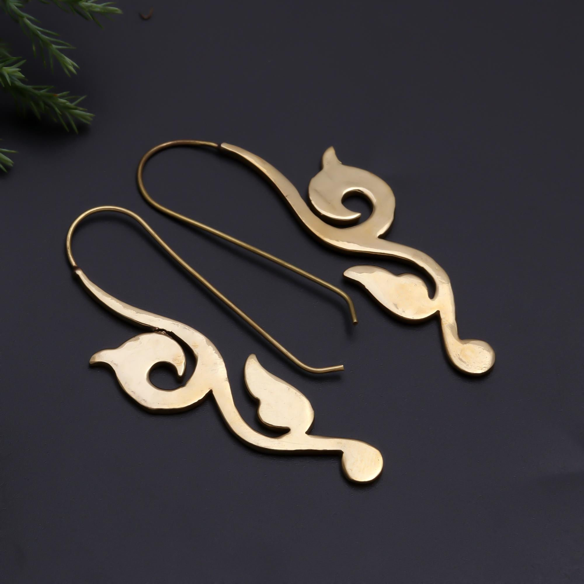 Brass Swirl Hook Earrings for Women