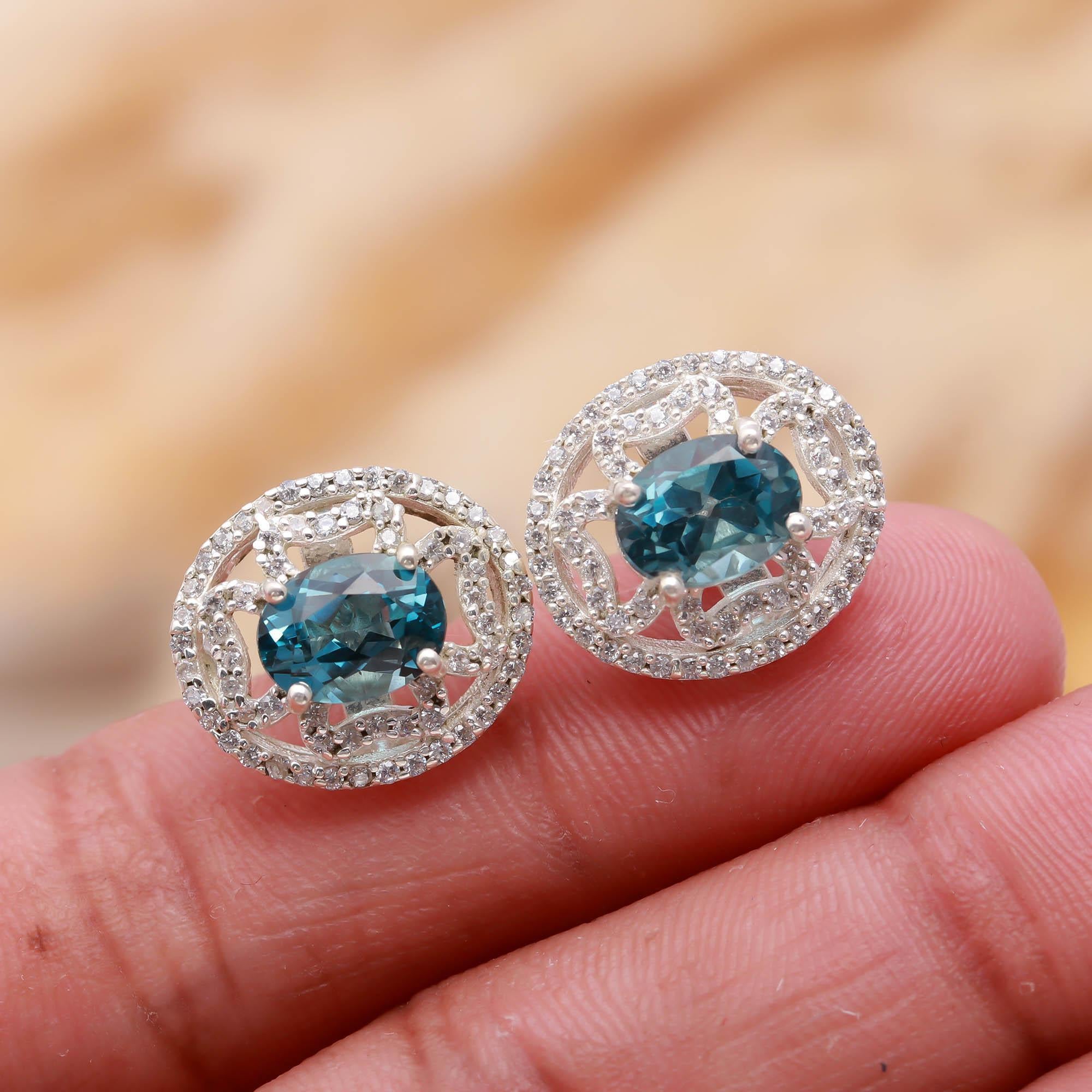 Midnight Spark – London Topaz & Zircon Silver Studs