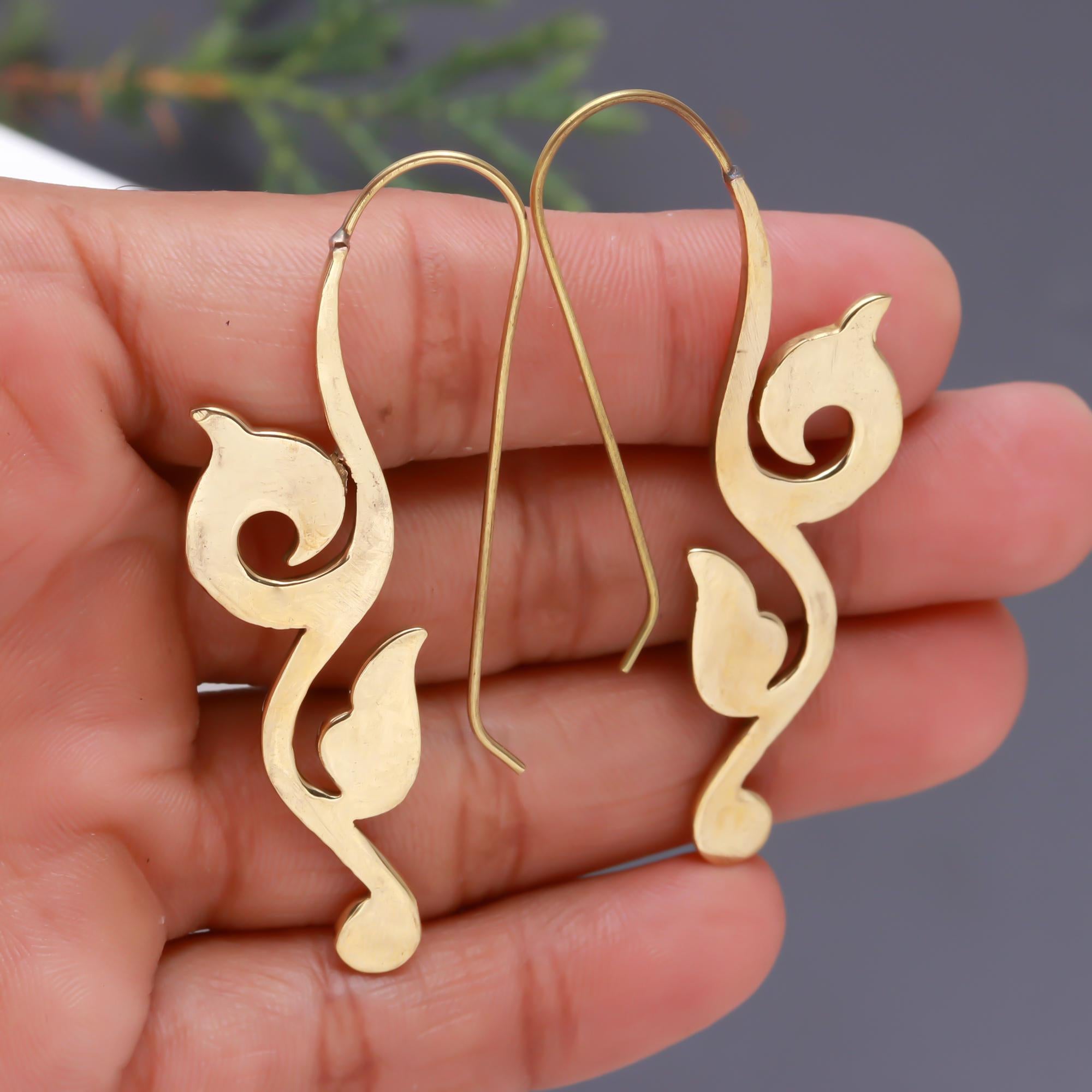 Brass Swirl Hook Earrings for Women