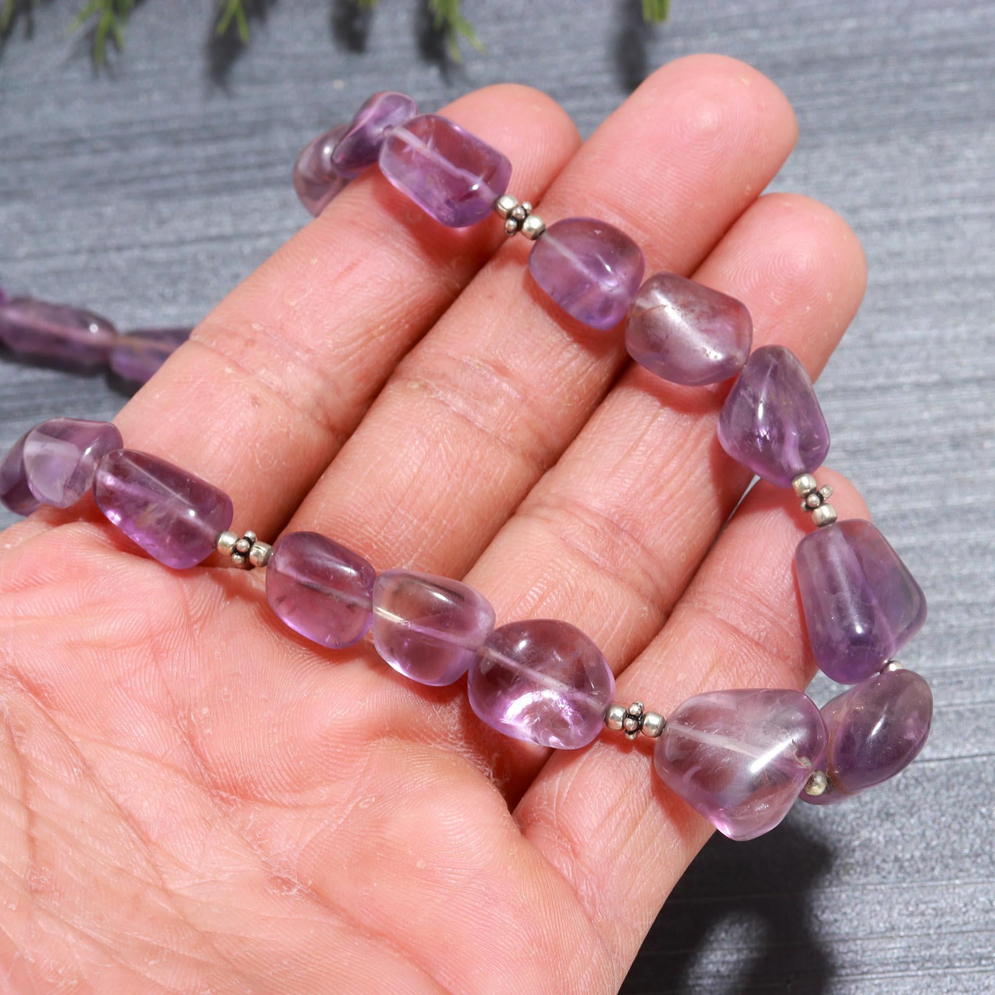 Natural Amethyst Tumble Stone Necklace for Women in Sterling Silver