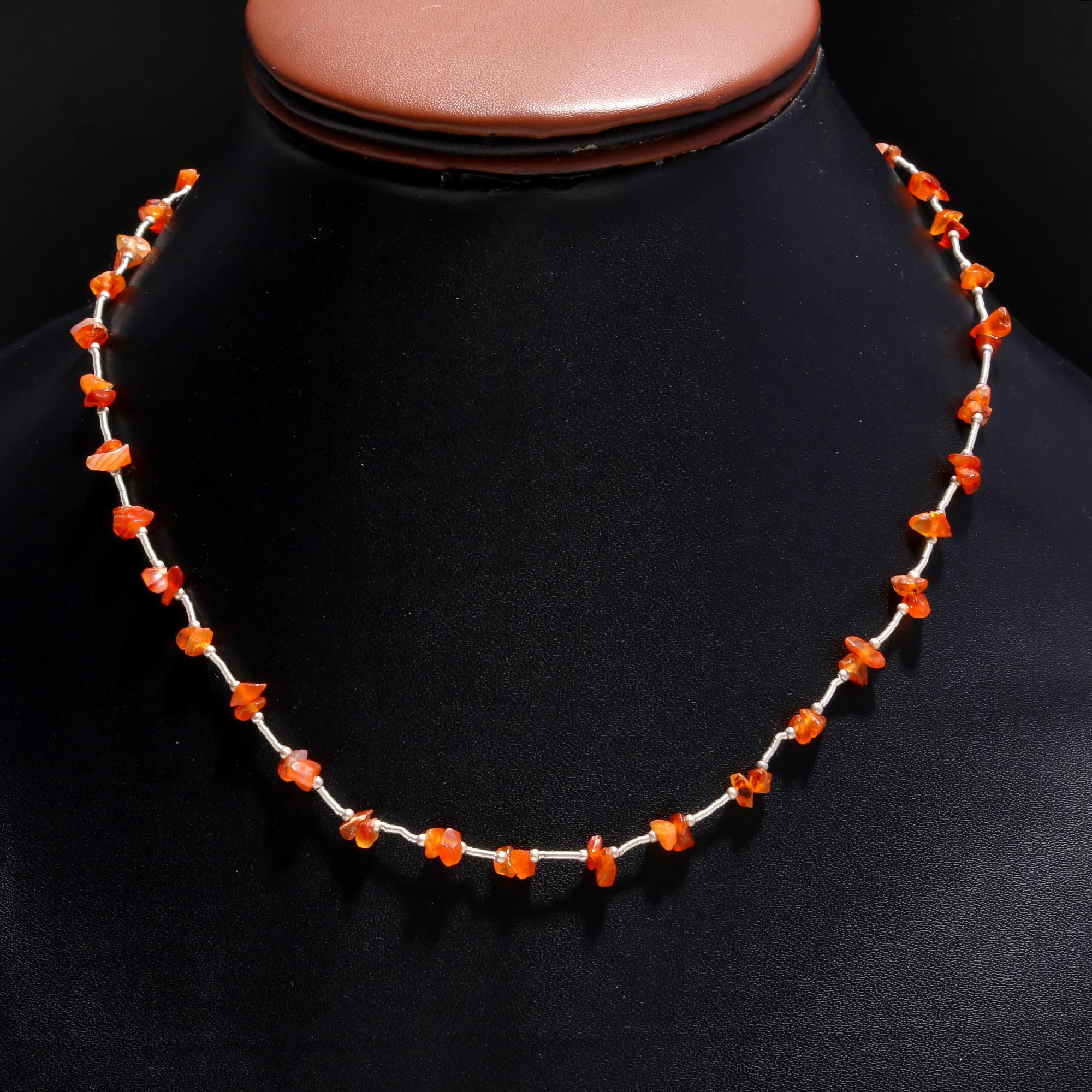 Minimalist Carnelian Chip Stone Choker | Dainty Nugget & 925 Sterling Silver Necklace