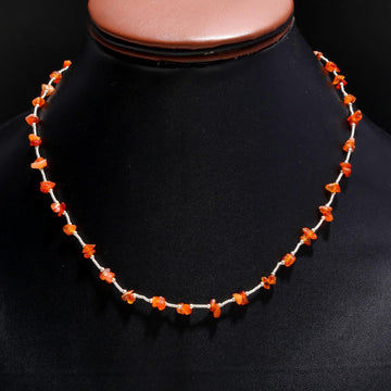 Minimalist Carnelian Chip Stone Choker | Dainty Nugget & 925 Sterling Silver Necklace
