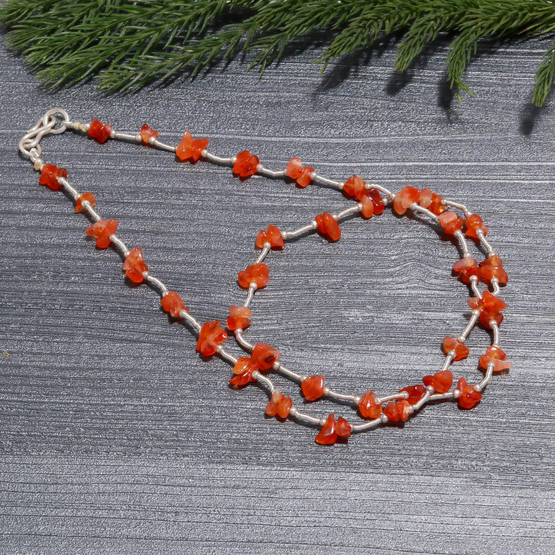 Minimalist Carnelian Chip Stone Choker | Dainty Nugget & 925 Sterling Silver Necklace