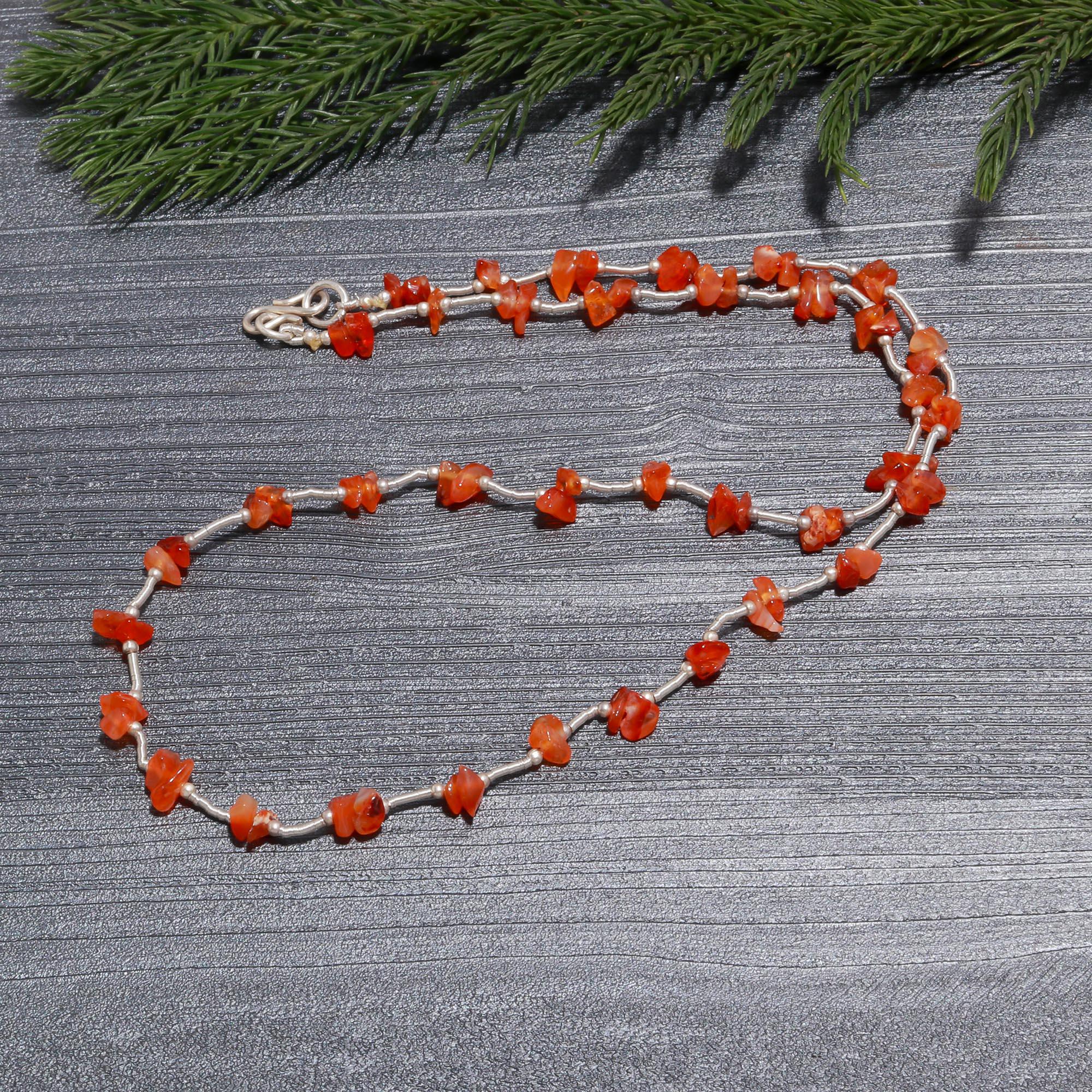 Minimalist Carnelian Chip Stone Choker | Dainty Nugget & 925 Sterling Silver Necklace