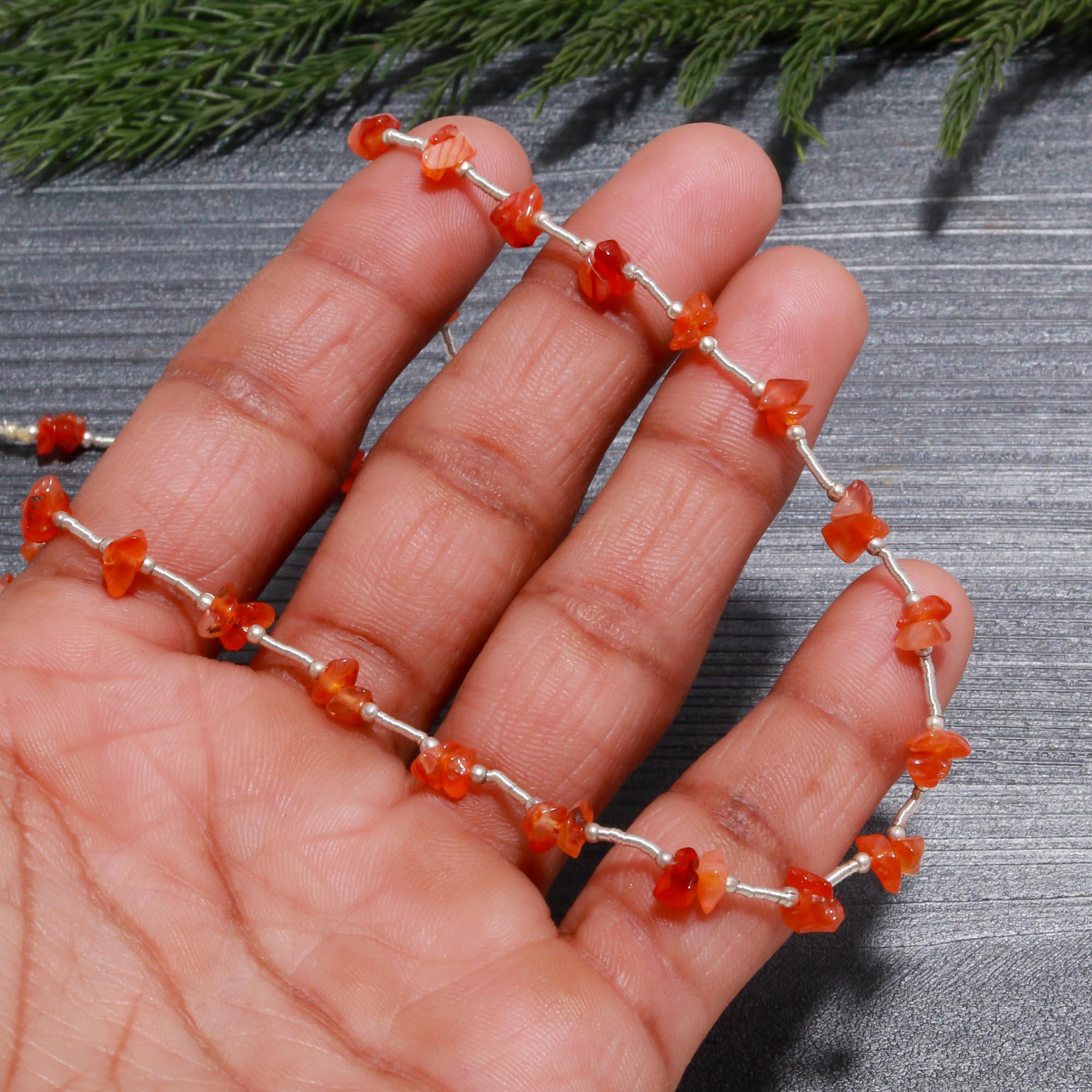 Minimalist Carnelian Chip Stone Choker | Dainty Nugget & 925 Sterling Silver Necklace