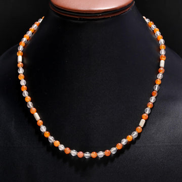 Carnelian & Rose Quartz Beaded Choker | 925 Sterling Silver Barrel Accent Necklace
