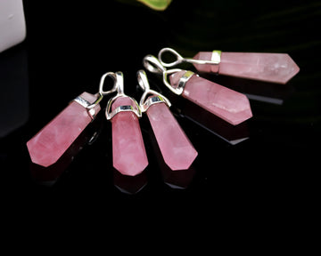 Genuine Rose Quartz Pendant in Solid Silver For Unconditional Love