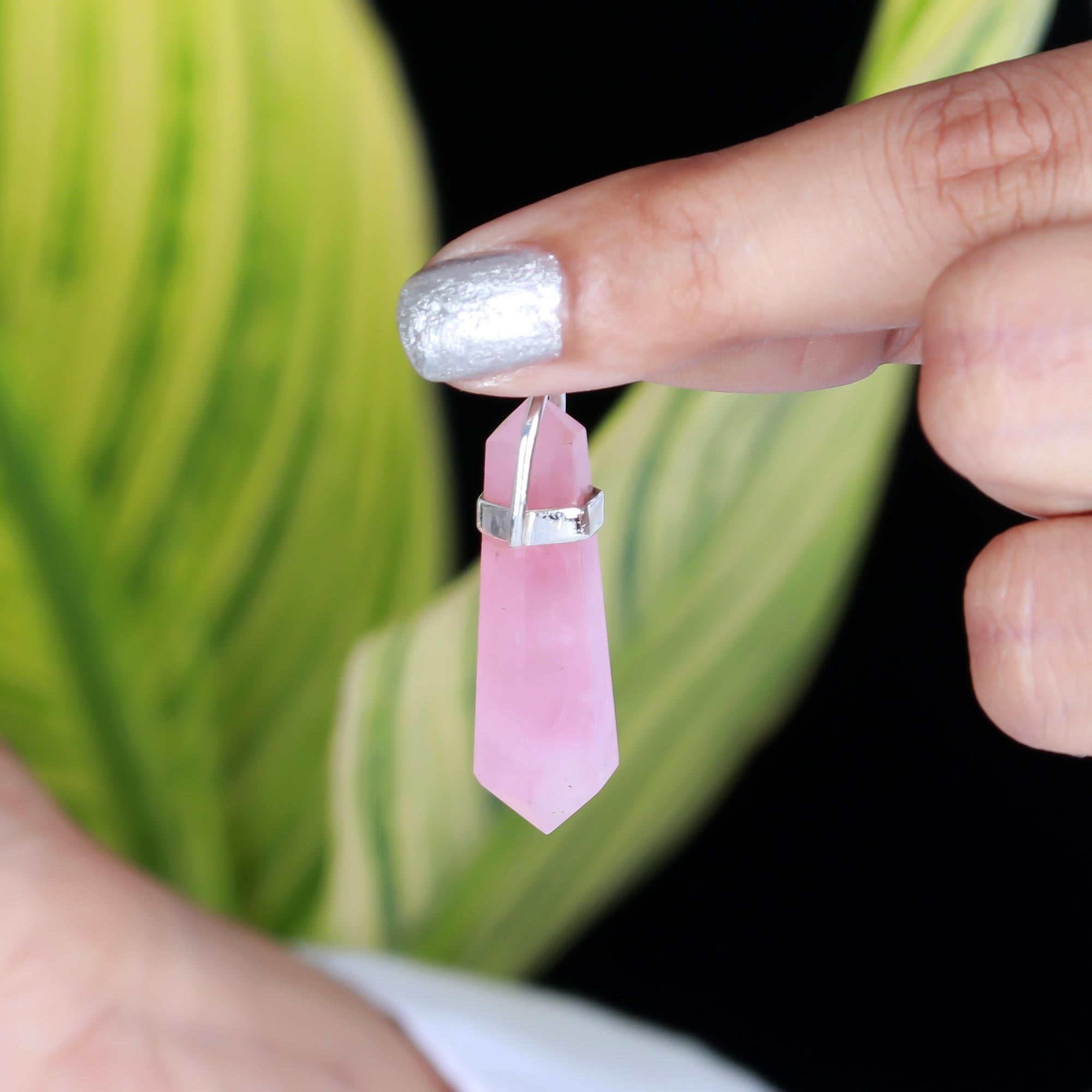 Genuine Rose Quartz Pendant in Solid Silver For Unconditional Love