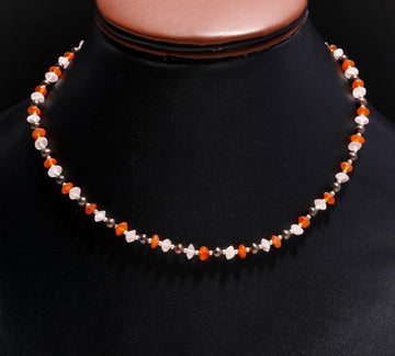 Rose Quartz, Carnelian, and Black Pearl Silver Choker Necklace for Women