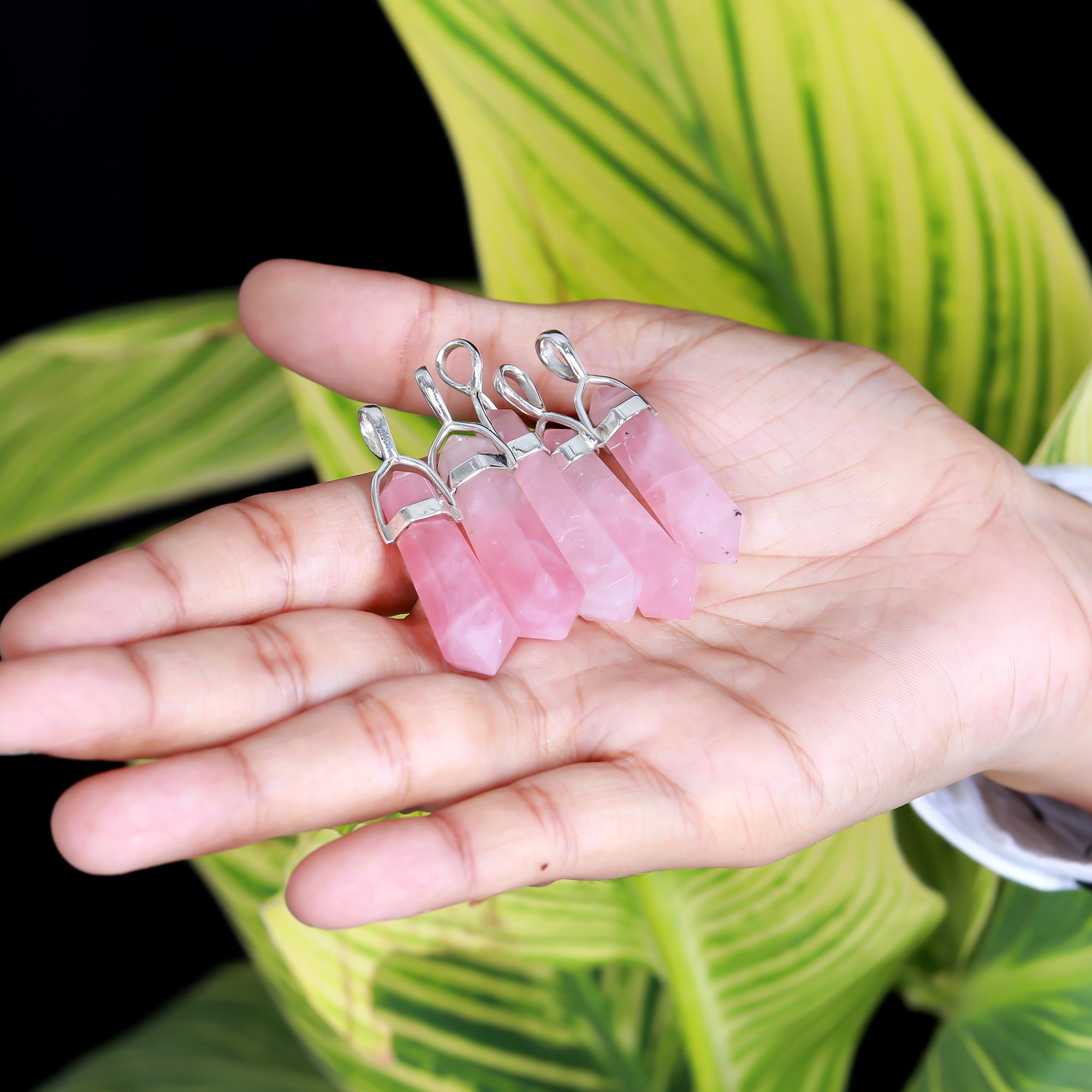 Genuine Rose Quartz Pendant in Solid Silver For Unconditional Love