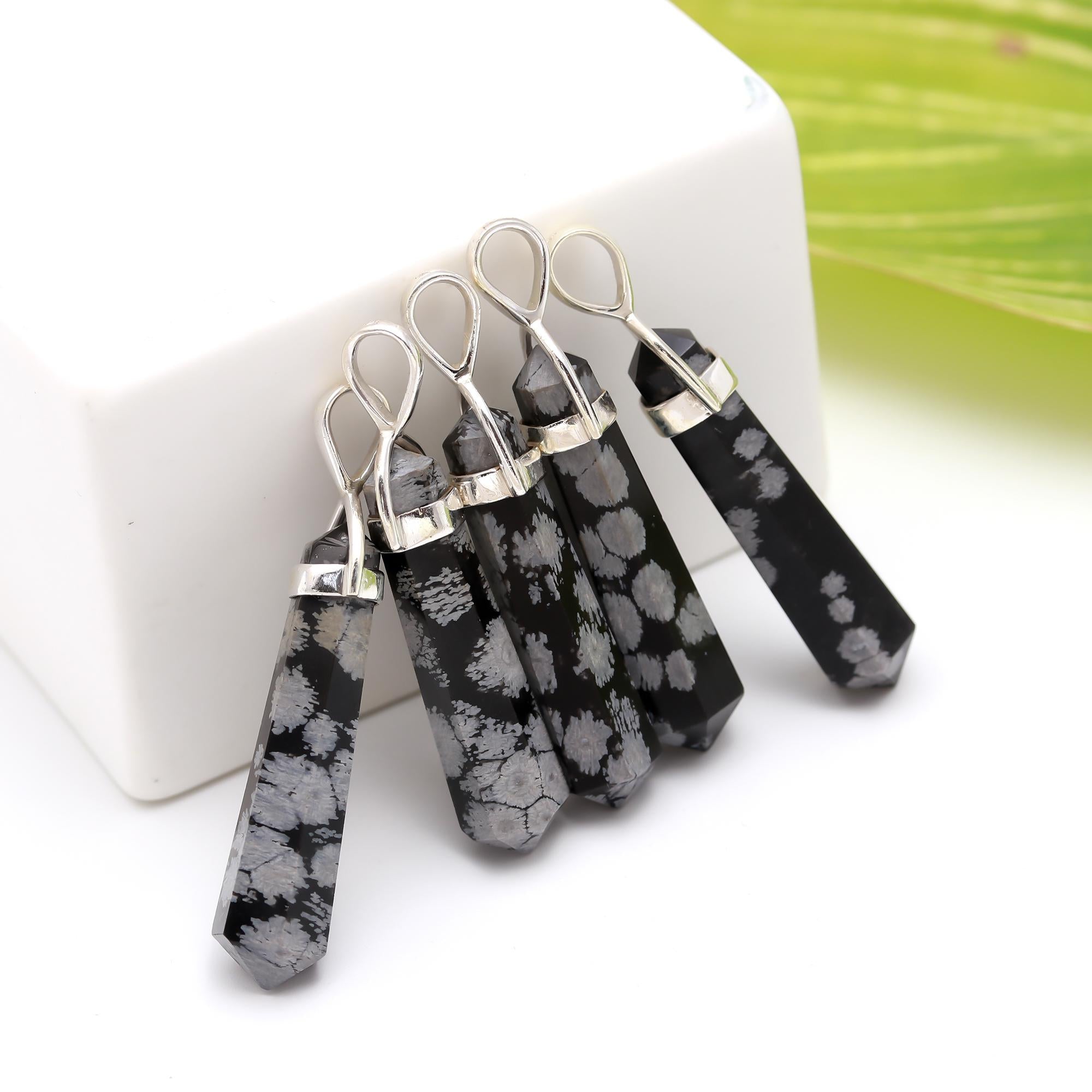 Genuine Snowflake Obsidian Pendant in Solid Silver For Balanced Mind