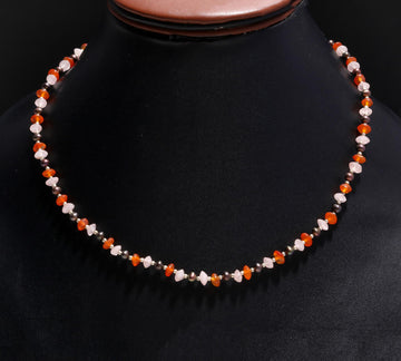 Multi-Gemstone Mini Choker | Carnelian, Rose Quartz & Silver Beaded Necklace
